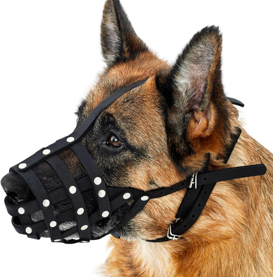 CollarDirect Dog Muzzle German Shepherd Dalmatian Doberman Setter Leather Basket Medium Large Breeds (Black, Large)