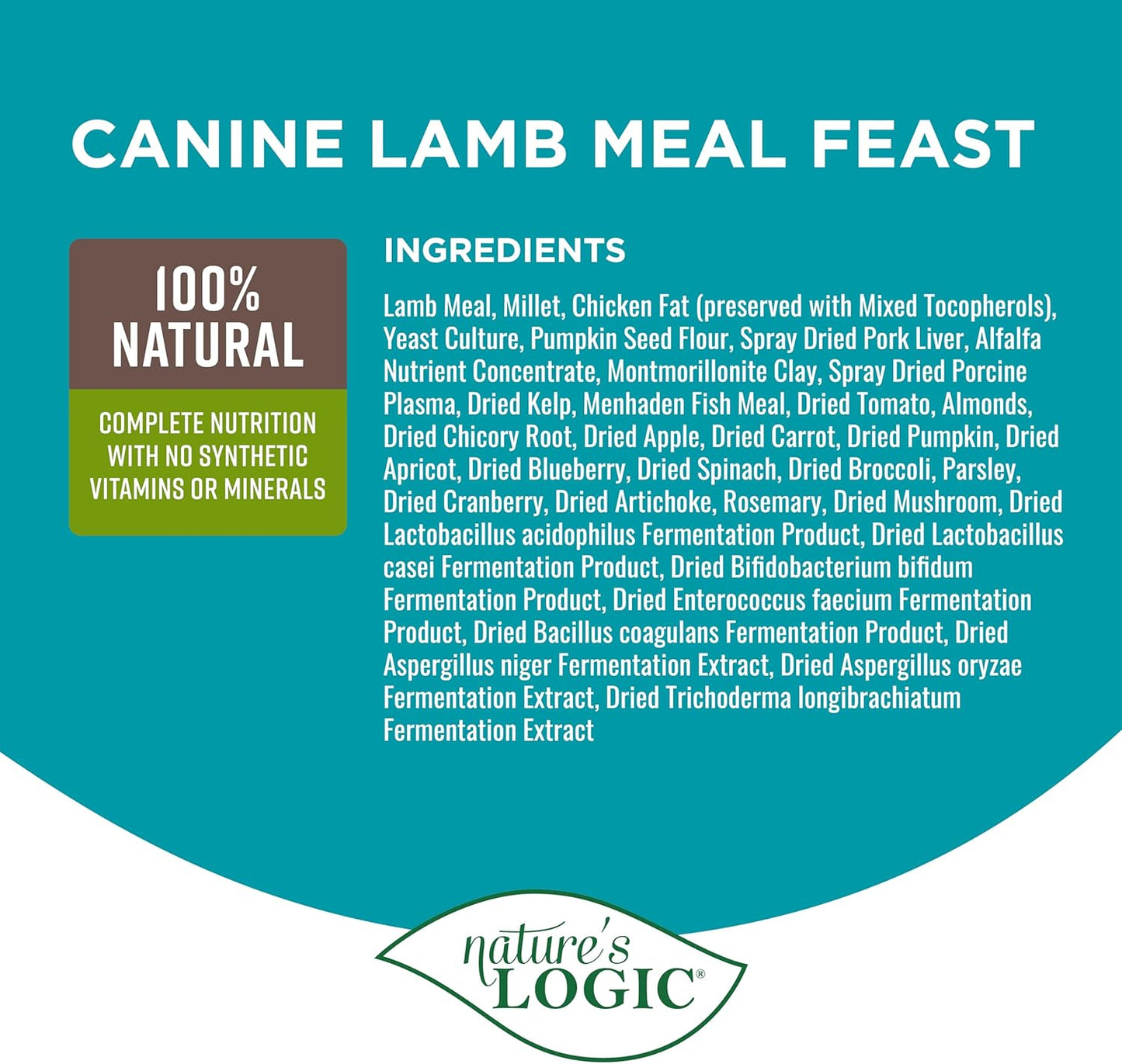 NATURE'S LOGIC Dry Dog Food - 100% Natural - No Synthetics - for All Ages, Sizes, Breeds - Free from Common Allergens, High Protein - Lamb Meal Feast, 13lbs