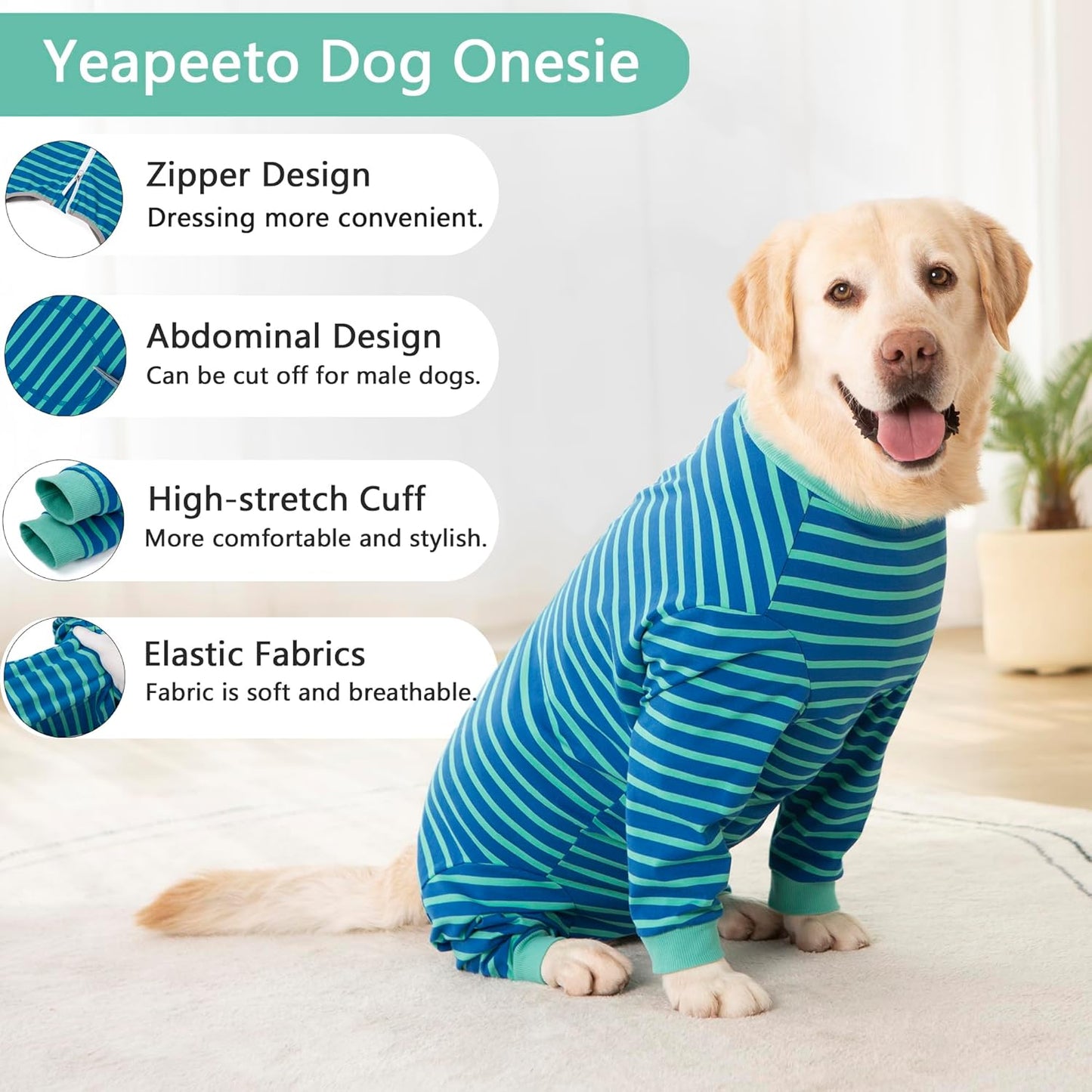 Yeapeeto Dog Onesie Surgery Recovery Suit for Large Medium Bodysuit Dogs Pajamas PJS Full Body for Shedding, Prevent Licking, Wound Protection, Cone Alternative… (Blue Green, 6X-Large (Pack of 1))