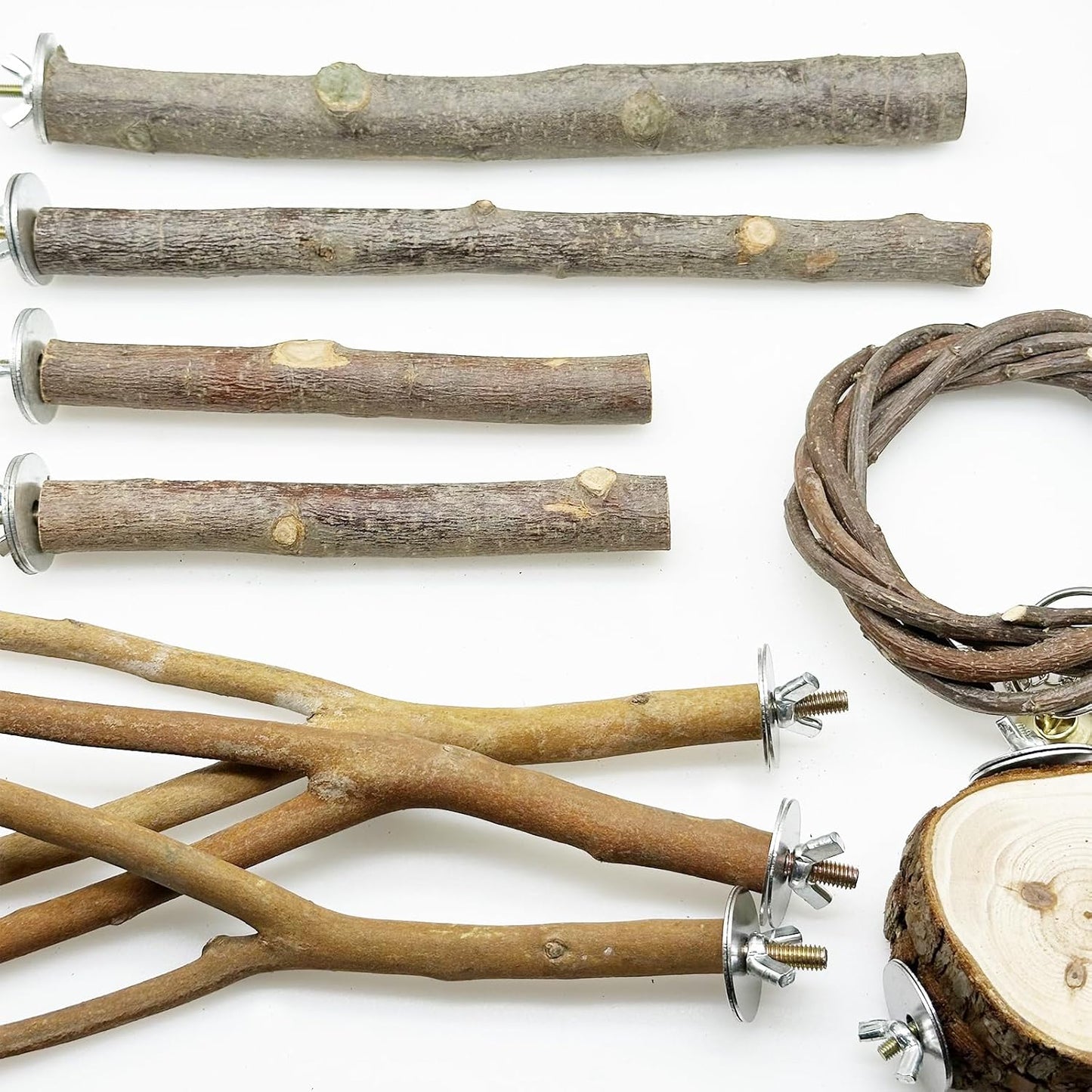 Allazone 10 PCS Natural Parrot Perch Bird Cage Accessories, Bird Platforms, Wood Stands, Grinding Fork Parakeet Platform for Small Lovebirds Budgies Cockatiels