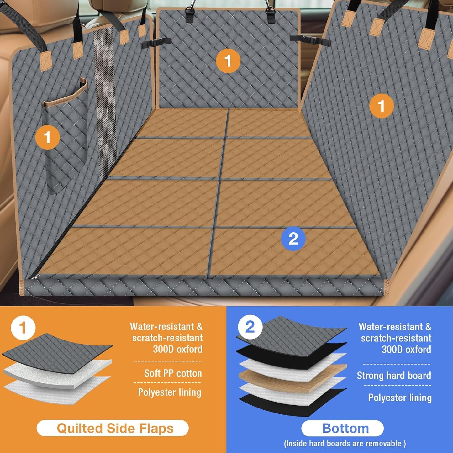 Dog Car Seat Cover for Back Seat, Larger Dog Car Bed Cover with Strong Bottom, Car Back Seat Extender Hammock for Car SUV Truck Grey