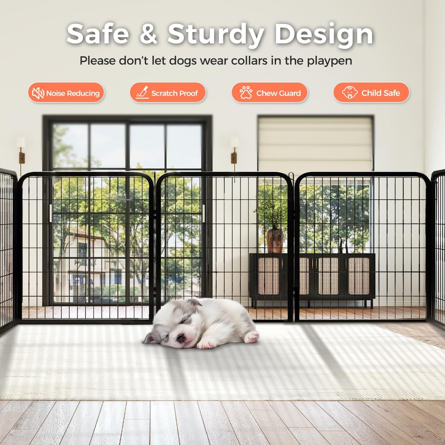 24 Inch 8 Panels Dog Playpen - Metal Pet Exercise Pen for Puppy, Indoor/Outdoor Dog Fence for Yard, Garden, Camping & RV Travel