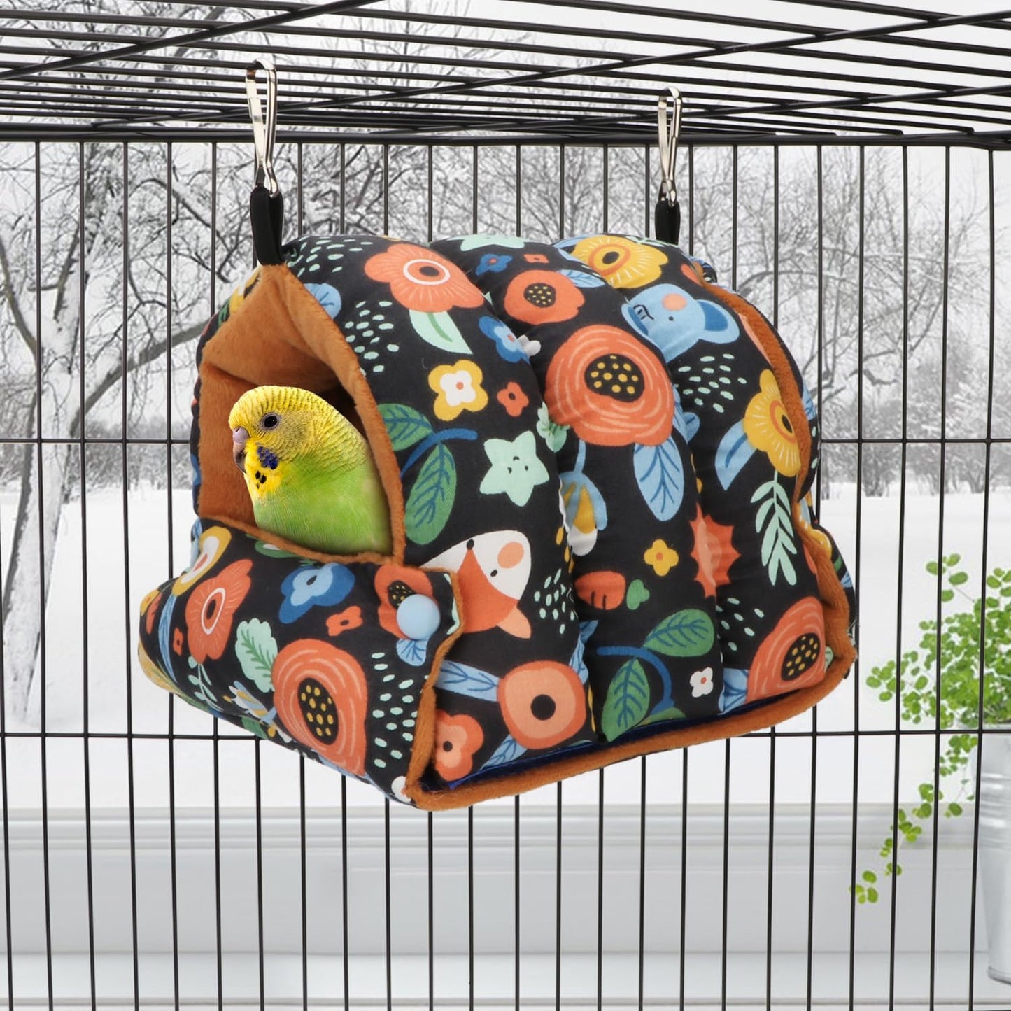 Wontee Bird Nest House Winter Warm Snuggle Hut Bird Bed Hanging Hammock for Parrots Budgies Parakeets Caique Senegal Cockatiels Conures (Small, Black)