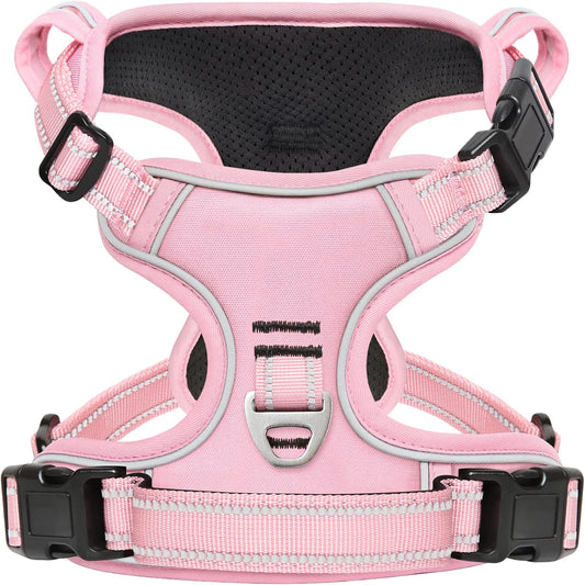 Timos Dog Harness, 3 Snap Buckles No-Pull Soft Padded Dog Vest with 2 Metal Leash Clips, Adjustable Reflective No Choke Pet Harness with Easy Control Handle for Large Dogs,Pale Pink,L