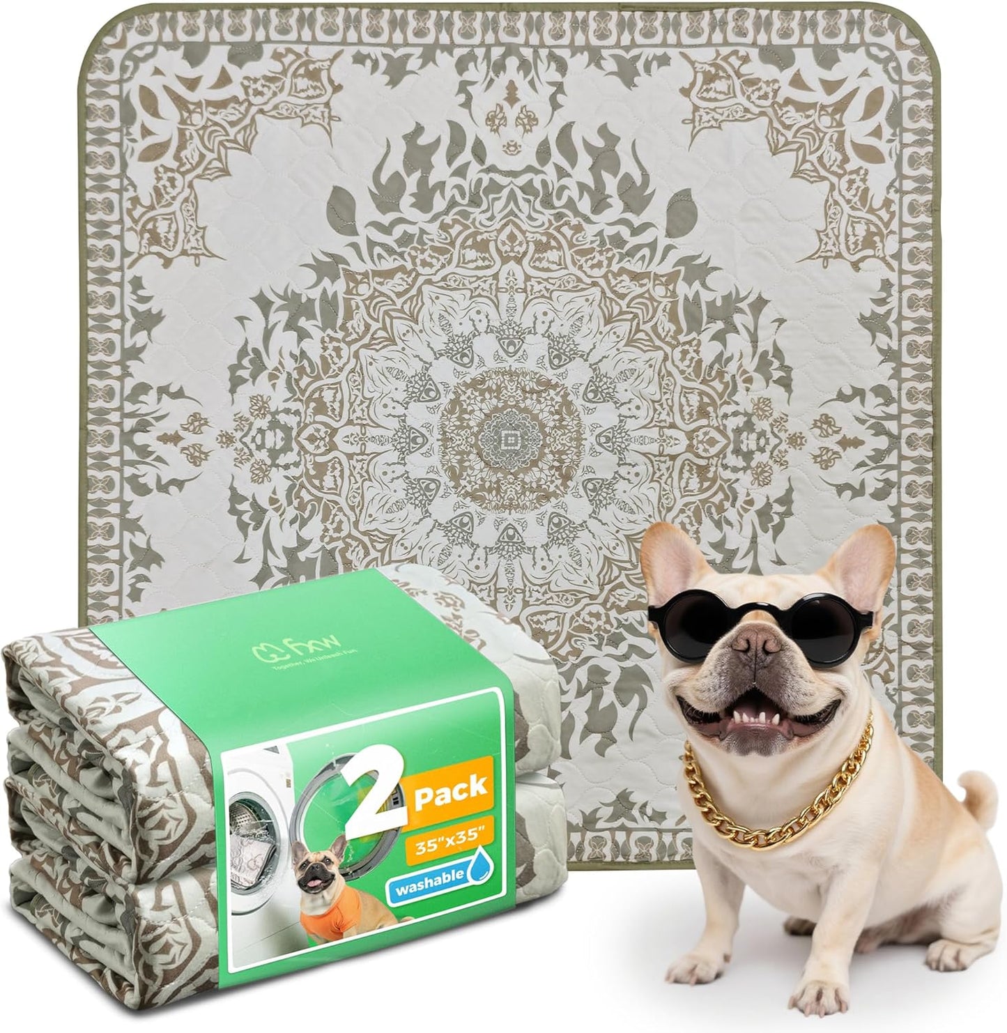 FXW Washable Pee Pads for Dogs, Puppy Pads with Super Absorbent, Specifically Designed for Potty Training, 35" Square, Boho, 2 Packs