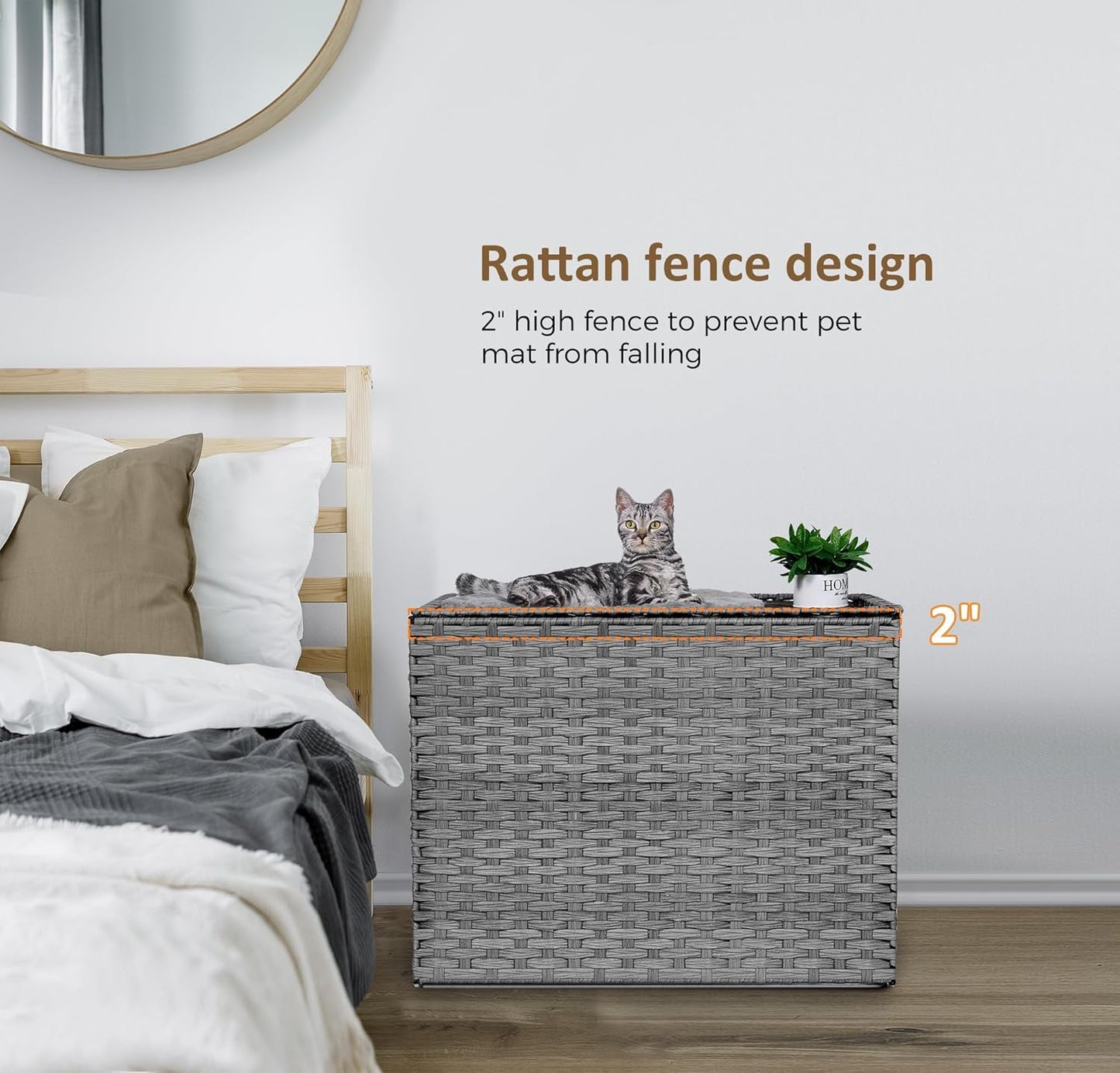 Cat Litter Box Enclosure with Litter Trapping Mat; Handwoven Plastic Rattan Cat House; No Installation Hidden Cat Washroom; Pet Crate for Balcony,Bedroom,Living Room