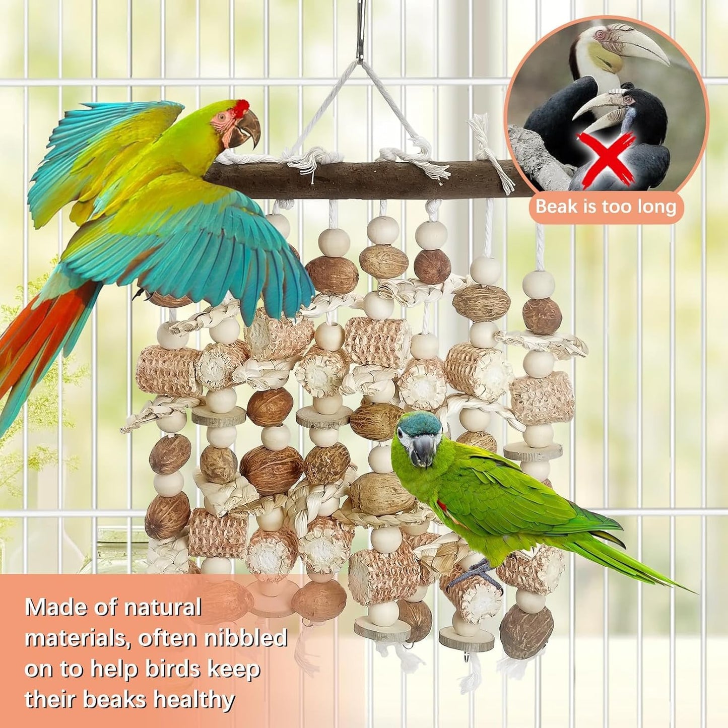 PINVNBY Large Parrot Toys Natural Nuts Corn Cob Wooden Chewing Tearing Toy for African Grey Macaws Amazon Cockatoos Eclectus Conures Cockatiels Cockatoo and Large Medium Birds (Natural)