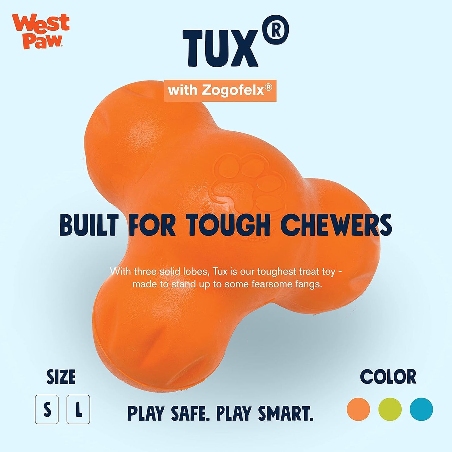 West Paw Zogoflex Tux Interactive Treat Dispensing Dog Chew Toy for Aggressive Chewers, 100% Guaranteed Tough, It Floats!, Made in USA, Small, Tangerine