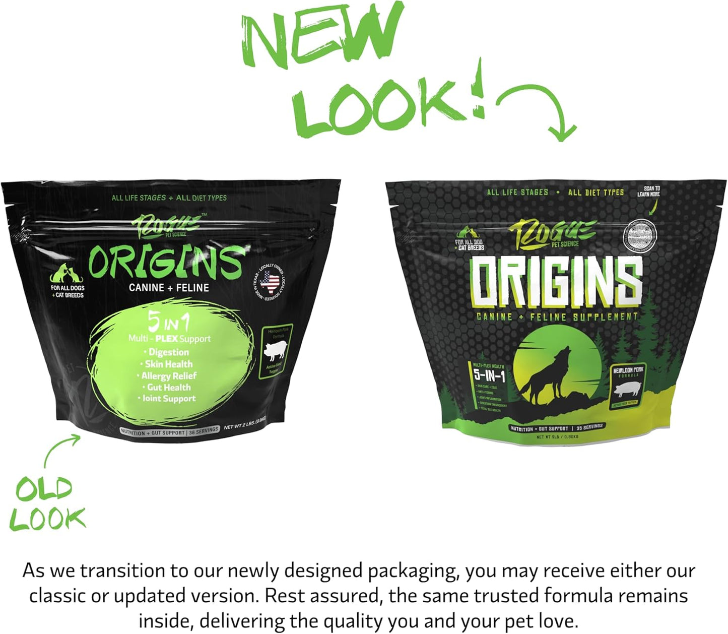 Origins 5-in-1 Dog Supplement - Powdered Food Topper w/Natural Heirloom Pork Protein- Supports Healthy Digestion, Skin, and Coat - Helps Reduce Itching & Joint Inflammation (2 lbs)