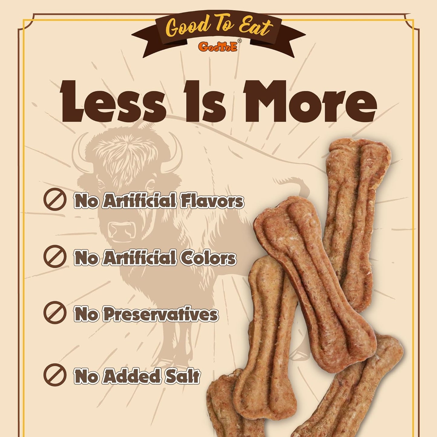 Gootoe Buffalo Dog Treats, Buffalo Bites Bone Shaped 8oz - Natural Low-Fat Chews for Training & Rewards, Limited Ingredient, Resealable Bag, Perfect for Small Dogs & Puppies