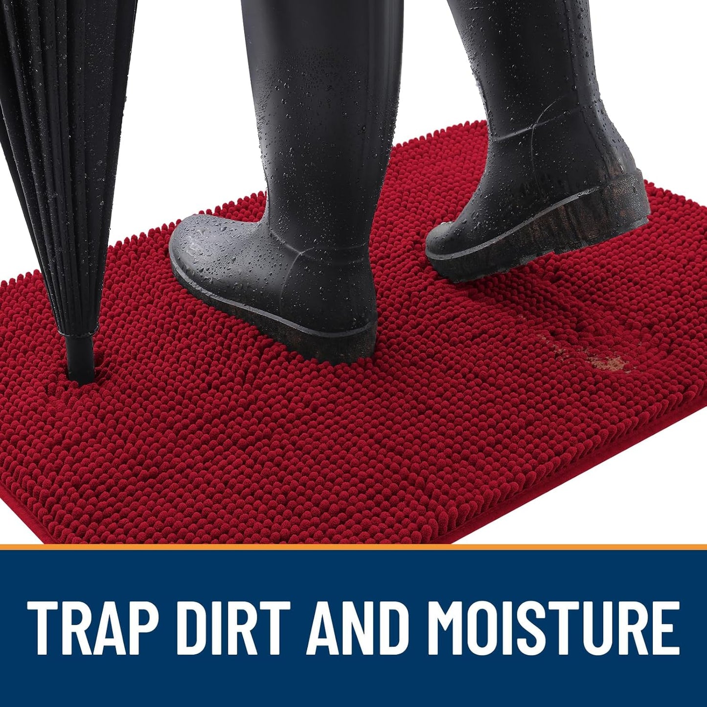 OLANLY Dog Door Mat for Muddy Paws 34x21, Absorbs Moisture and Dirt, Absorbent Non-Slip Washable Doormat, Quick Dry Chenille Mud Mat for Dogs, Entry Indoor Entryway Carpet for Inside Floor, Red