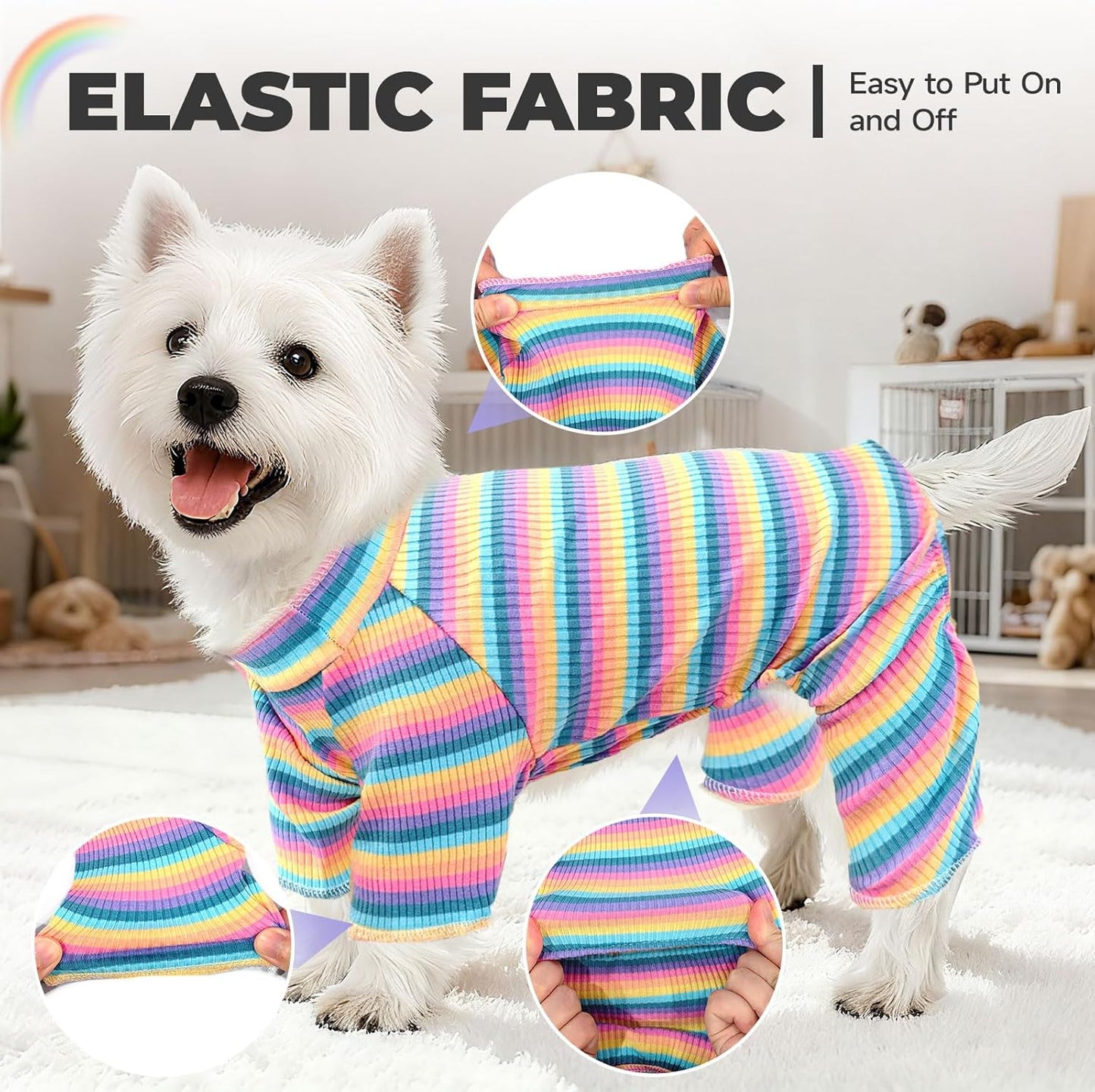 BAEJMJK Striped Dog Pajamas Stretchy Cute Four-Legged Boy Girl Dog Clothes with Sleeves Comfortable Dogs Jumpsuit Colorful Pet Puppy Outfits Apparel for Small Medium Dogs Cats(Pink,Pink,X-Small)