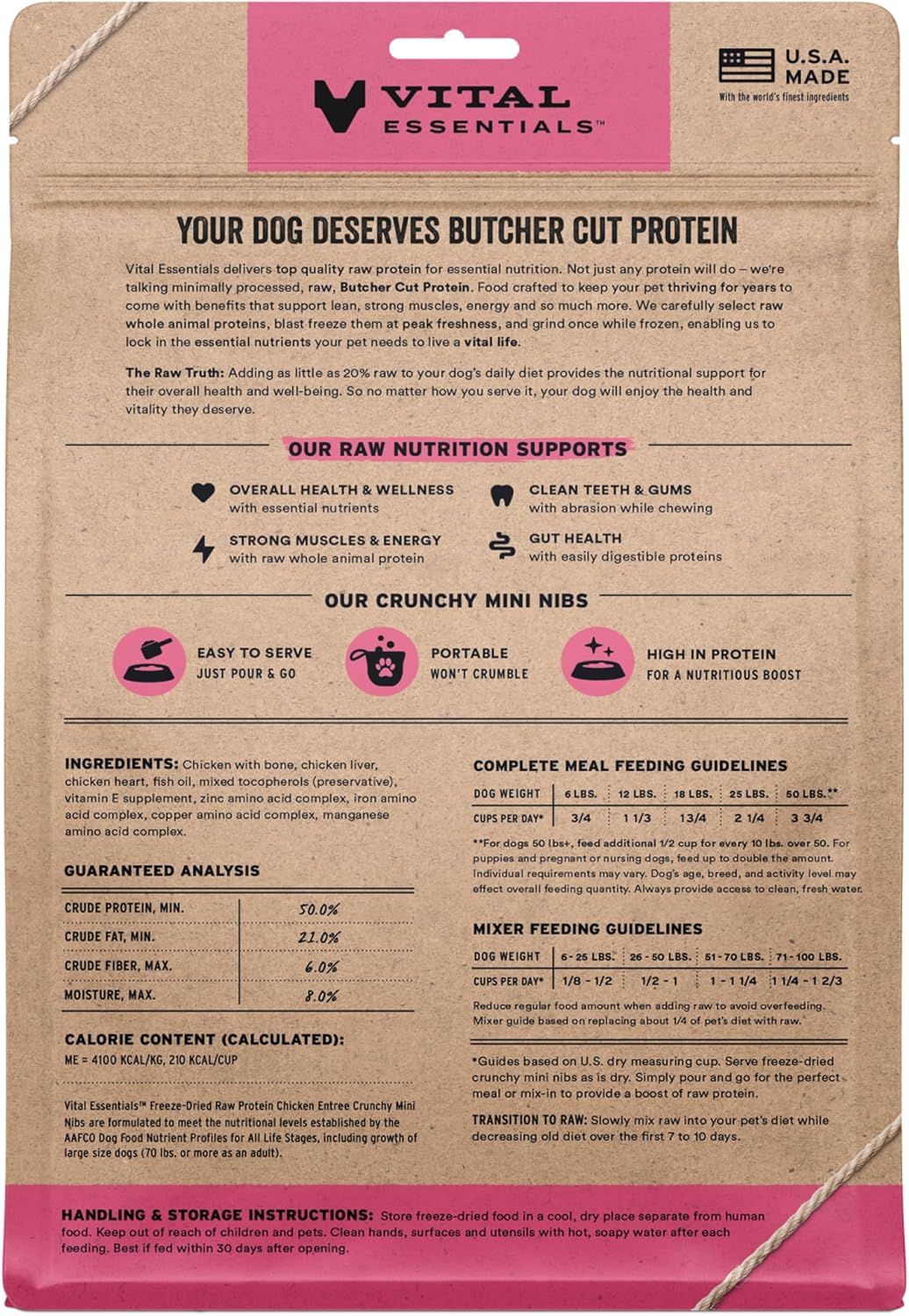 Vital Essentials Freeze-Dried Raw Chicken Meal or Mixer Dog Food Crunchy Mini Nibs, 14 oz