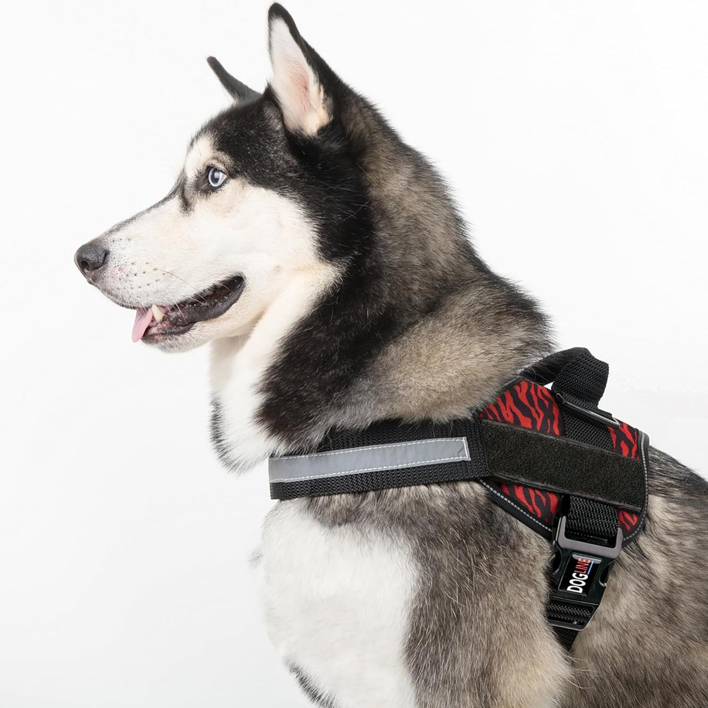 Dogline Dog Harness, Reflective No-Pull Adjustable Vest with Handle for Walking, Training, Breathable, No - Choke Harness for Small, Medium or Large Dogs Room for Patches Zebra Black/Red XS 15"-18"