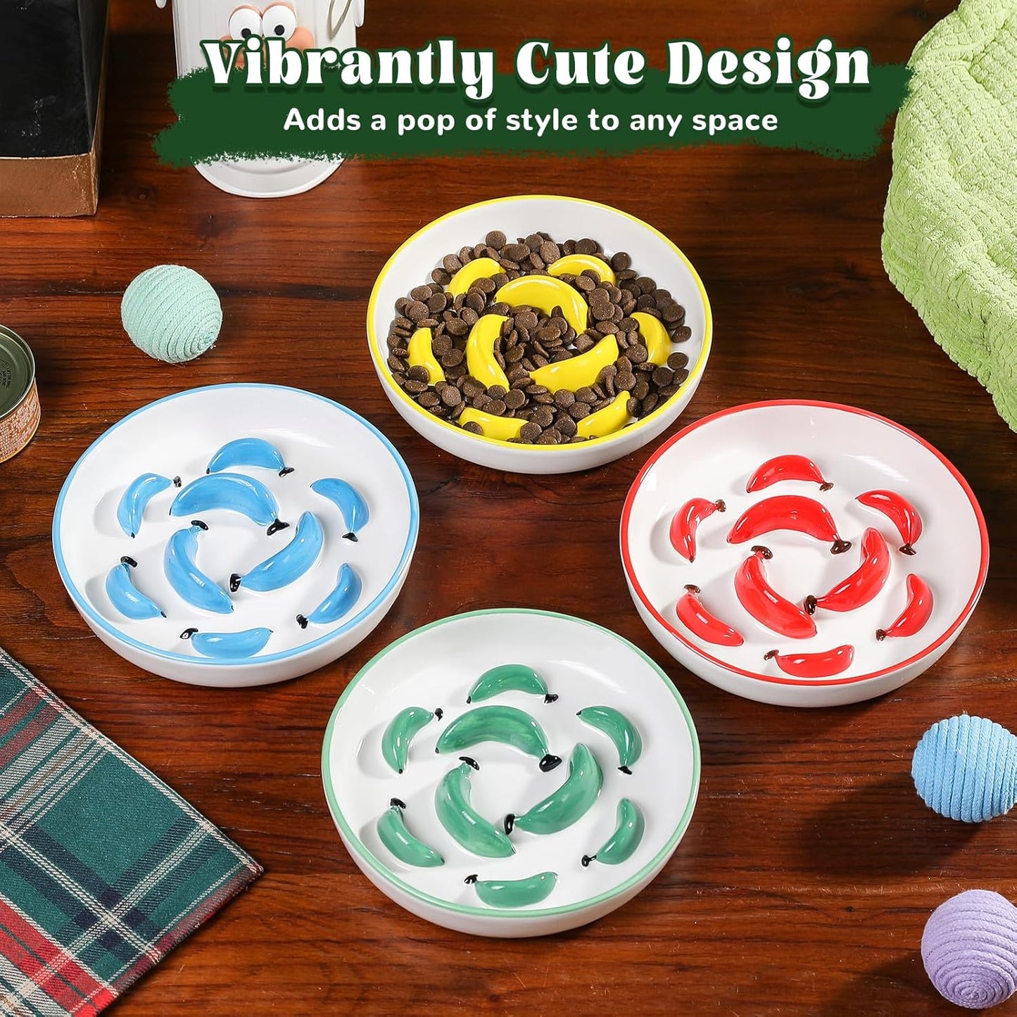 Ceramic Cat Slow Feeder Bowl - Vibrant Cat Feeding Bowl - Cute Maze Food Dish for Slow Eating - Dishwasher Safe - 6.3''W x 1.2''H - 7 OZ - Green