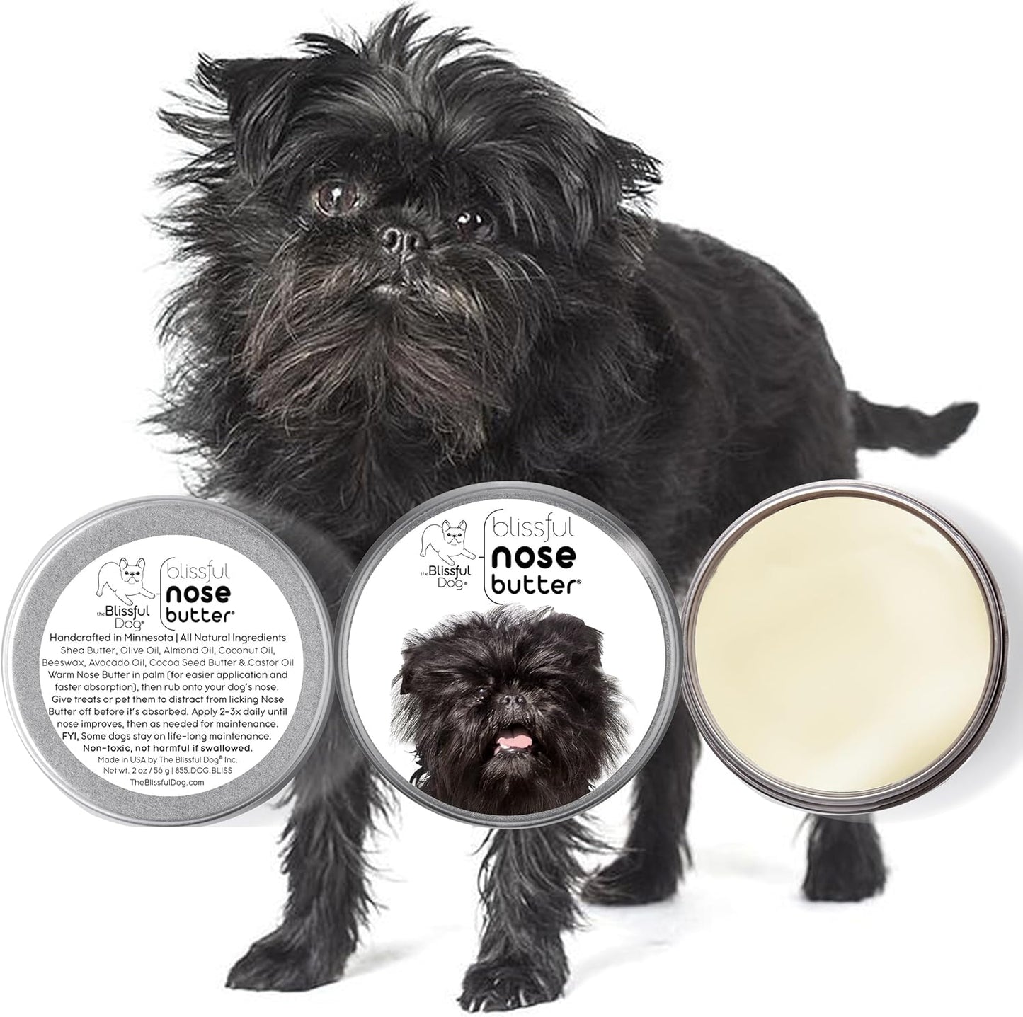 The Blissful Dog Affenpinscher Nose Butter for Dry, Cracked Skin, Lick-Safe Dog Nose Balm with Moisturizing Shea Butter, Almond, Olive, and Essential Oils, Pet Supplies, Uncented, 1 oz.