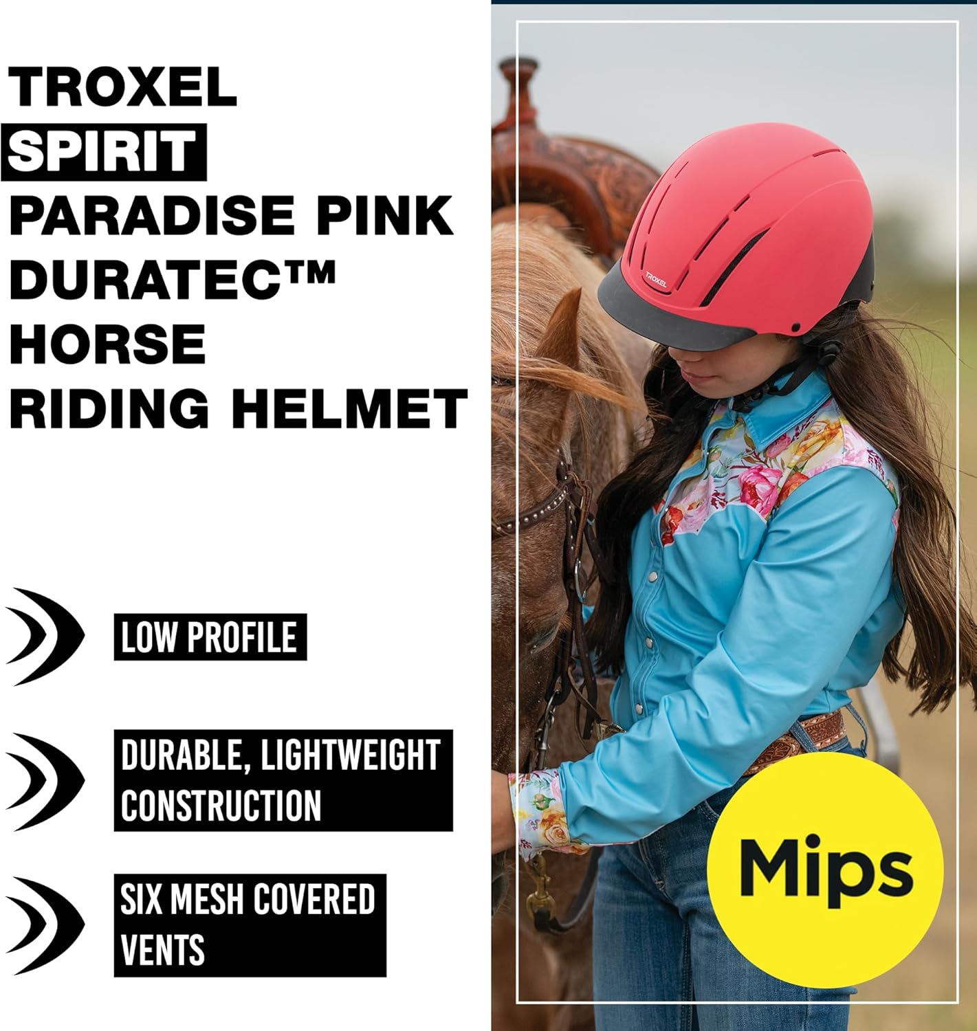 Troxel Spirit MIPS Technology Full Coverage Horse Riding Helmet, Horseback Riding Gear for Equestrians, Medium (7-7-3/8), Pink Duratec