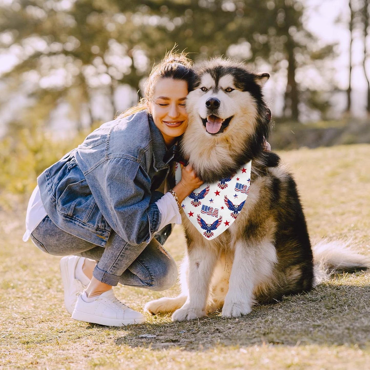 2 Pcs Patriotic Dog Bandana, American Flag Dog Bandana, Independence Day Puppy Scarf Kerchief Bandana for Medium Pet Dogs On Birthday, Gifts for Puppy, Red White and Blue Bandanas