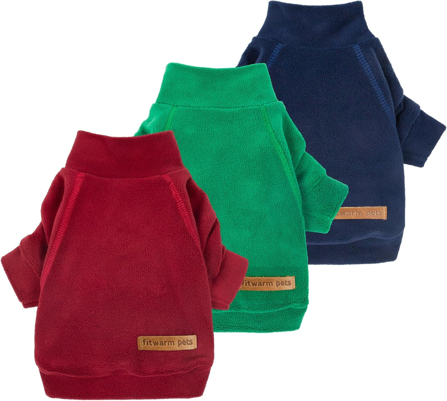Fitwarm 3 Pack Classic Fleece Dog Sweater, Christmas Dog Winter Clothes for Small Dogs Boy Girl, Holiday Pet Apparel, Burgundy Red, Green, Navy Blue, XL