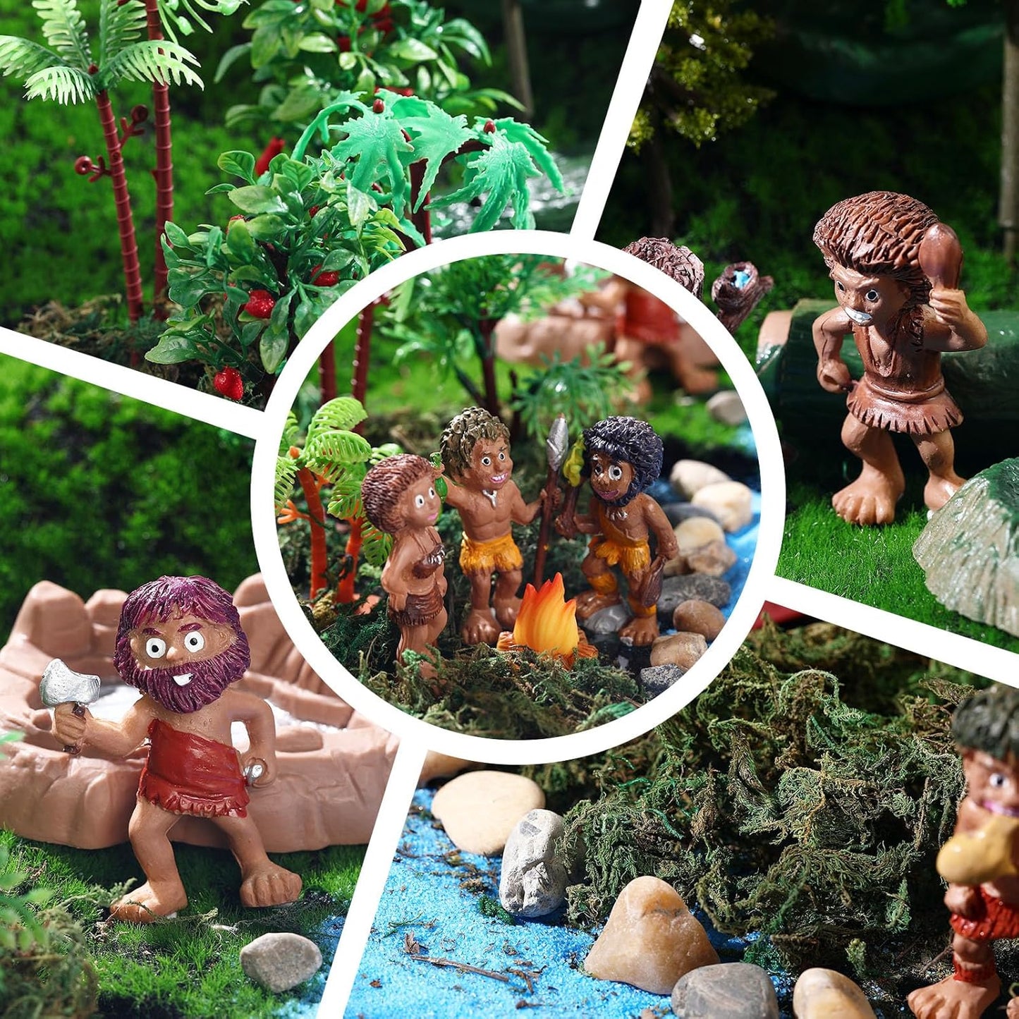 27 Pcs Primitive Man Figurines Kit, Include Diorama Supplies Mini People Figures Mixed Model Trees Stone Sand for Diorama Box Educational School Project Gift