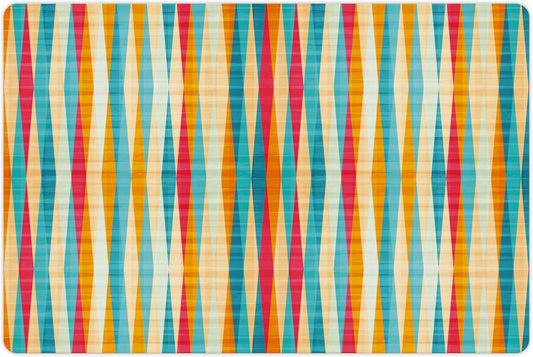 Lunarable Abstract Pet Mat for Food and Water, Colorful Formless Vertical Bands Contrast Tones Spectrum Design, Non-Slip Rubber Mat for Dogs and Cats, 18" X 12", Marigold Peach