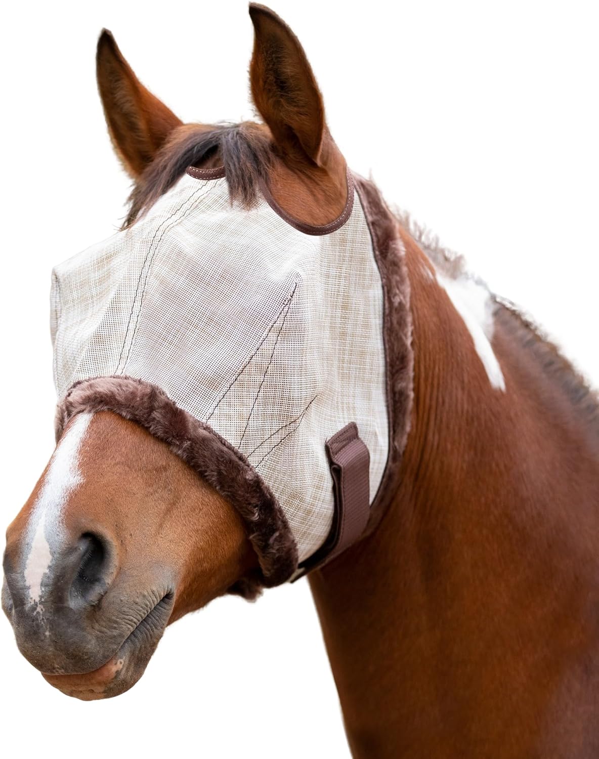 Kensington UV Fly Mask with Fleece Trim - Protective Mask with Dual Ear Opening & Forelock Freedom - XLarge, Desert Sand