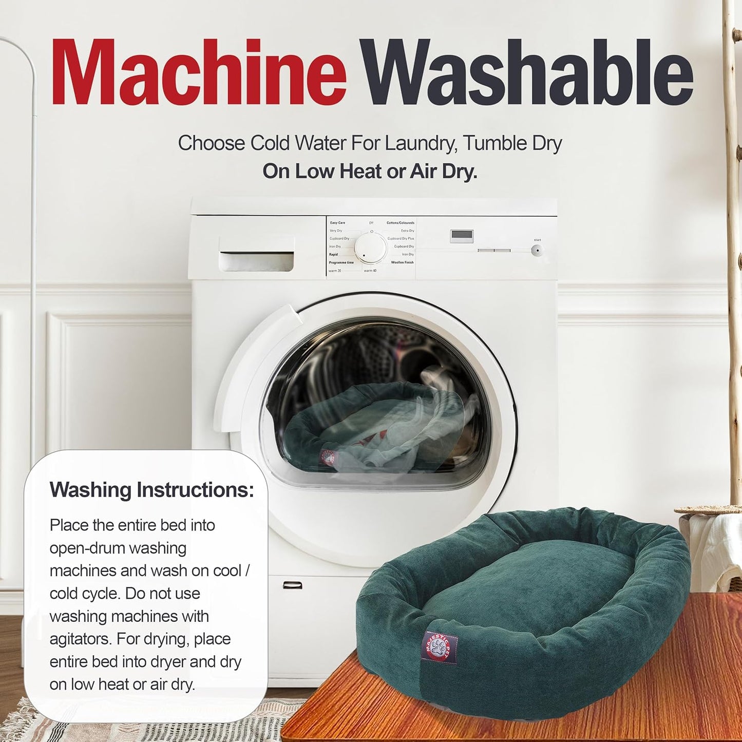 Majestic Pet 24 Inch Micro Velvet Calming Dog Bed Washable – Cozy Soft Round Dog Bed with Spine for Head Support - Fluffy Donut Dog Bed 24x19x7 (inch) – Round Pet Bed Small – Marine