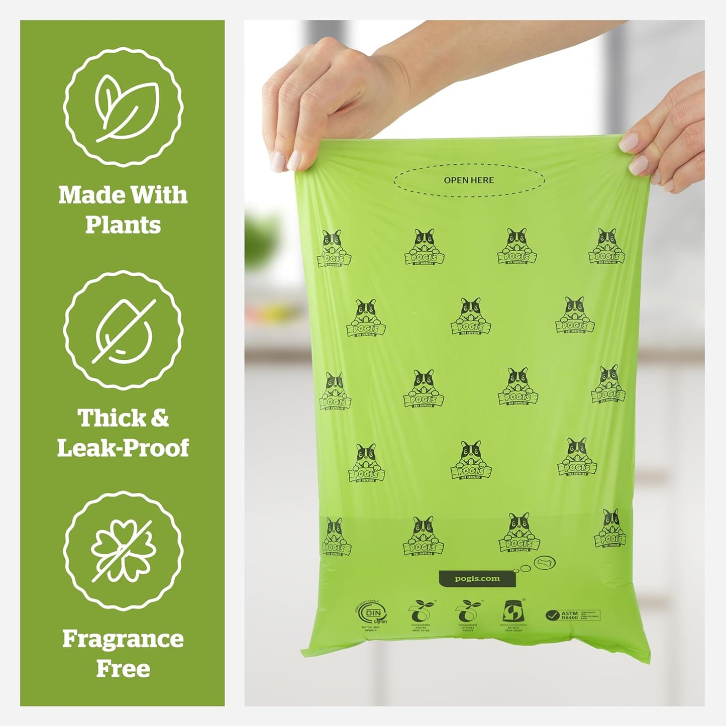 Pogi's Compostable Poop Bags – Leak-Proof, Extra-Large, Made with Plants – 18 Rolls (270 Bags)