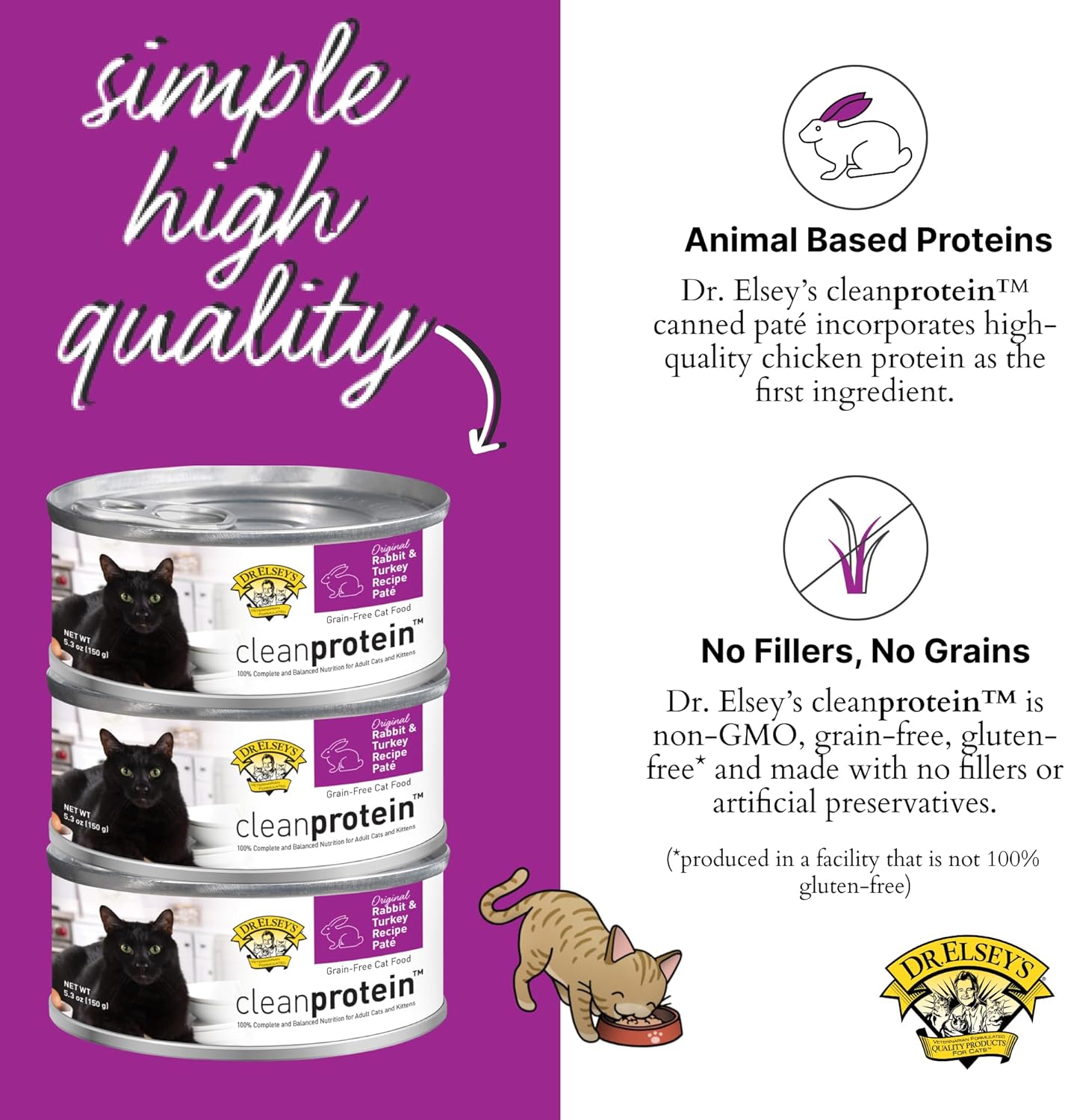 Dr. Elsey's cleanprotein Original Rabbit & Turkey Recipe Wet Cat Food, (Pack of 24), 5.3oz Cans