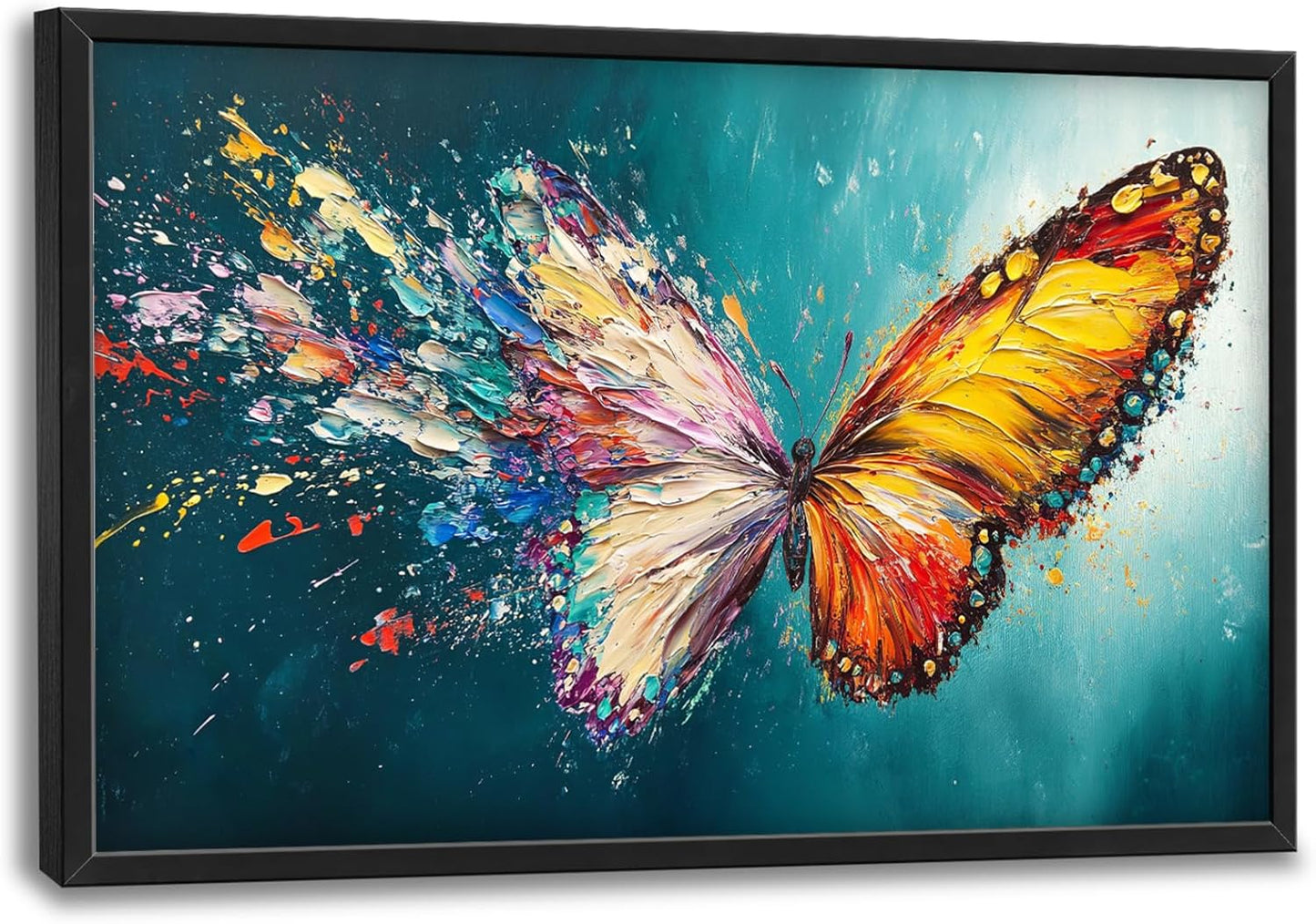 Extra Large Framed Abstract Butterfly Wall Art,Colorful Graffiti Wall Decor,Splashing Wings Pictures for Living Room,Canvas Print Painting Modern Artwork Bedroom Office Bathroom Home Decor 36L x24W