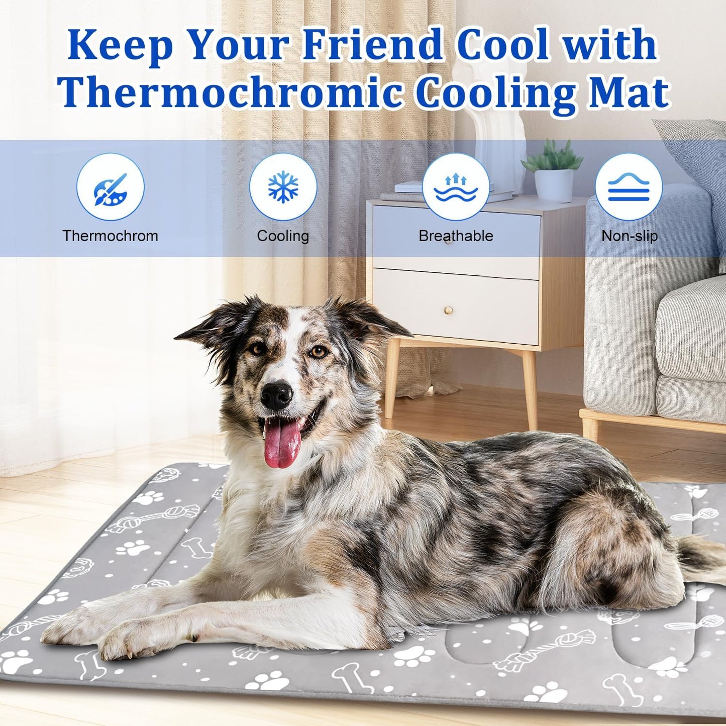 MH MYLUNE HOME Upgrade Cooling Mat for Pets, 44”x32” Arc-Chill Fiber Reinforced Padding, Heat-Absorbing Color-Changing Pet Pad, Foldable/Washable Summer Bed