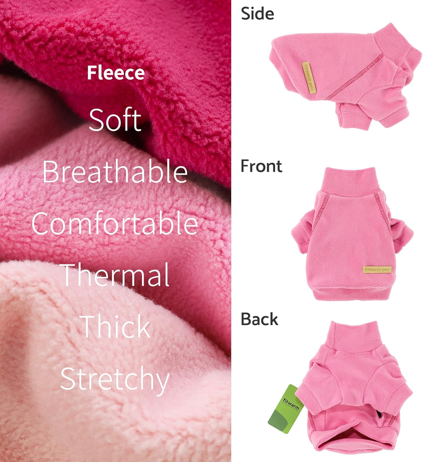 Fitwarm 3 Pack Classic Fleece Dog Sweater, Turtleneck Dog Sweatshirt, Dog Winter Clothes for Small Dogs Girl, Pet Pullover Jumper, Cat Apparel, Pink, Rose, Baby Pink, XL