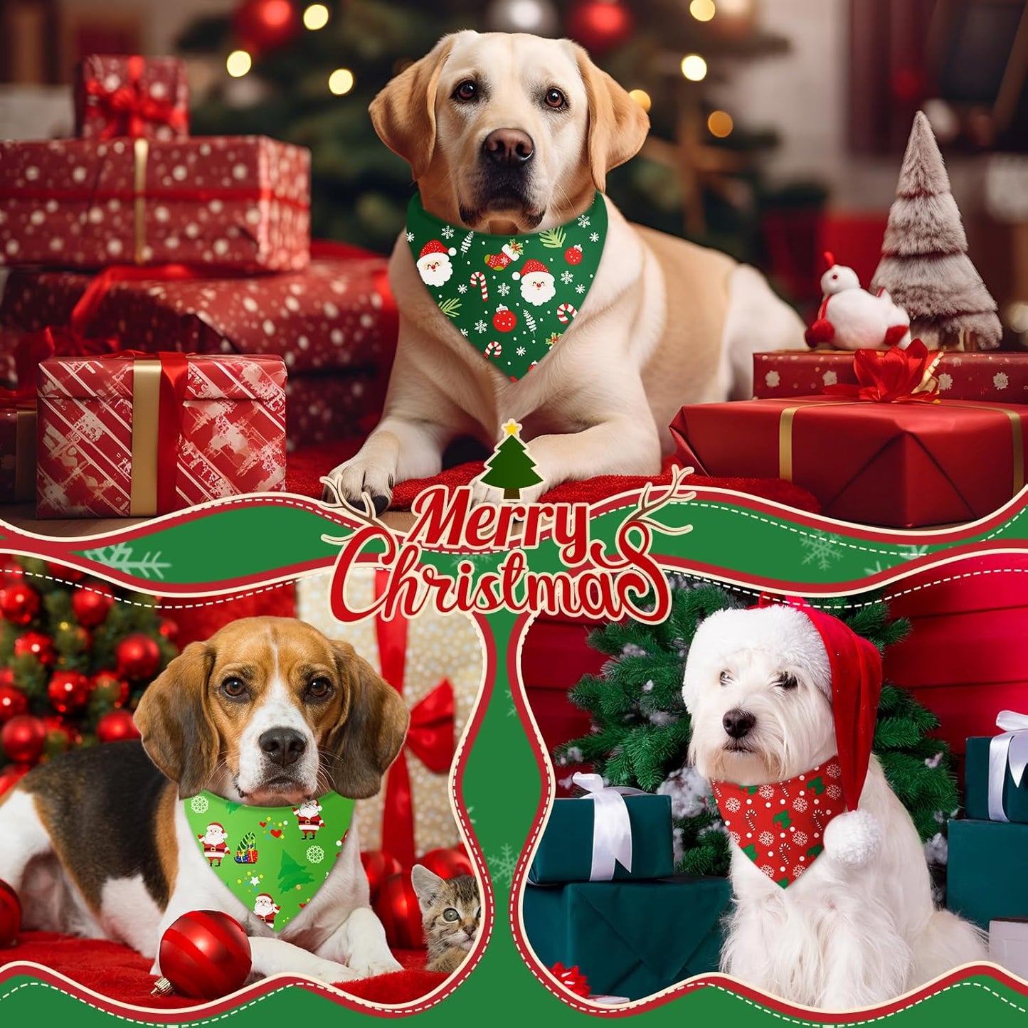 Weewooday 50 Pcs Christmas Bandanas for Dogs Xmas Bandanas Bulk with Santa Snowflake Candy Cane Soft Bibs Adjustable Triangle Doggie Scarf for Small Medium Large Pet (25.6 x 17.7 x 17.7 Inch)