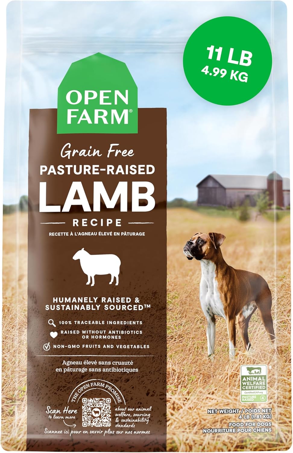 Open Farm, Grain-Free Dry Dog Food, Complete & Balanced Kibble, Sustainably & Ethically Sourced Ingredients, Non-GMO Veggies & Superfoods Support Overall Health, Pasture Raised Lamb Recipe, 11lb Bag