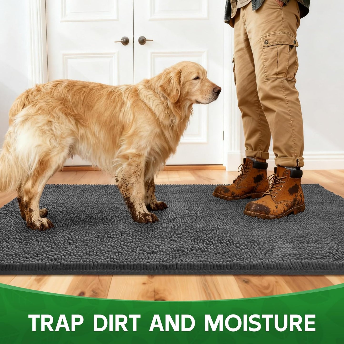 Dog Door Mat Indoor Entrance, 60" x 24" Absorbent & Quick-Drying Mud Rugs, Non-Slip Door Rugs for Entryway Indoor Washable, Soft Chenille Dog Mat for Muddy Paws