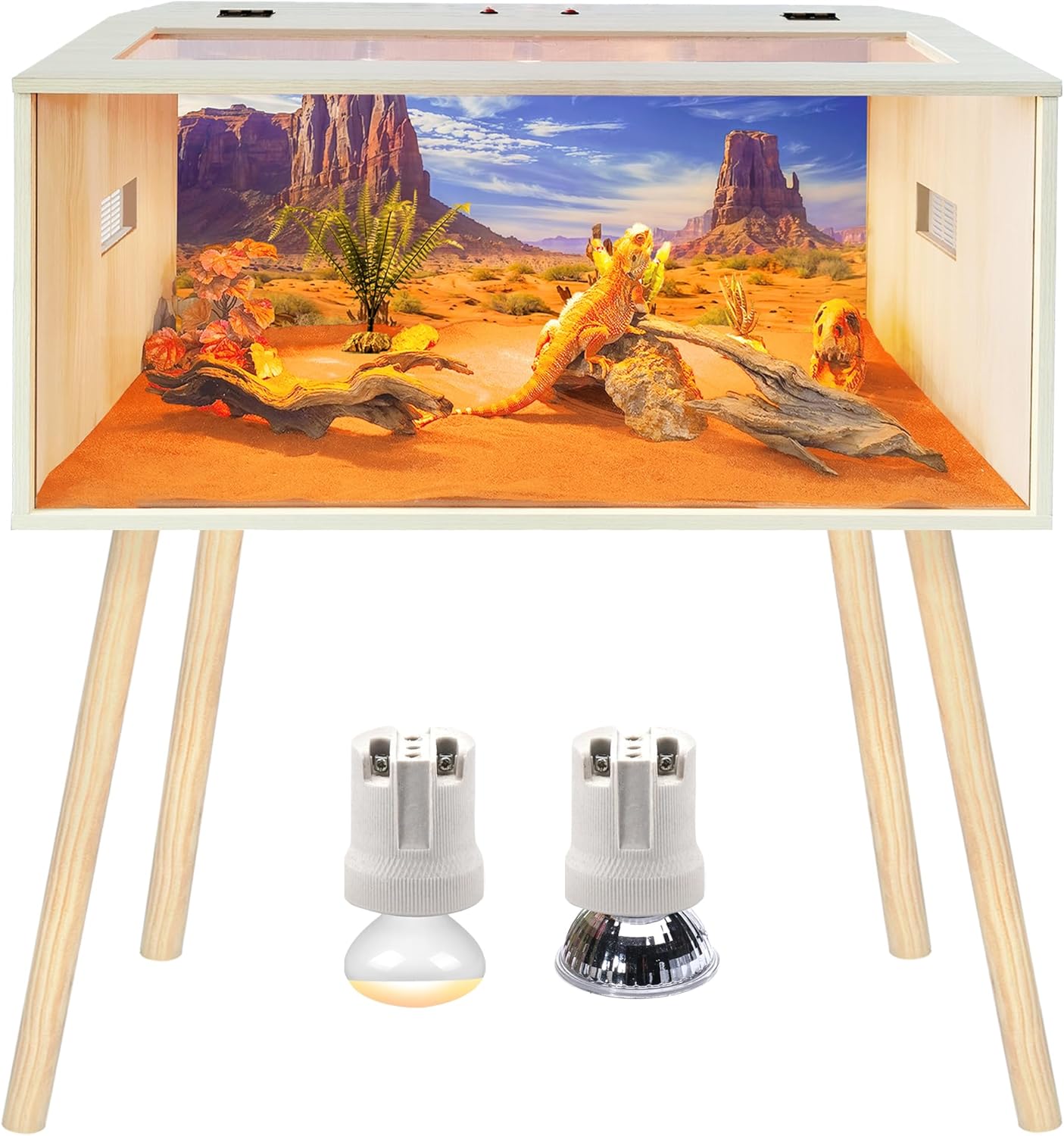 Prolee Reptile Terrarium, Lizard Tank Up to 68 Gallons, Bearded Dragon Tank with Roof Door, Snake Tank with Built-in Lamp Fixture and Switch, with Leg Stand (Oak, 28 Gallons, 32" Length)