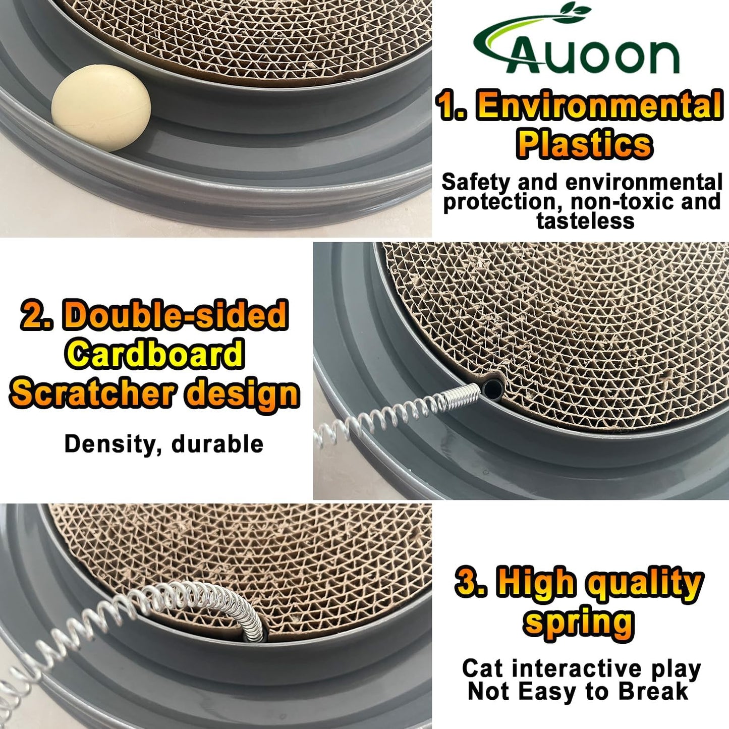 AUOON Cat Scratcher Toy - Cat Scratch Pad with Cat Toy Ball Track and Plush Mouse Toy for Indoor Cats and Kittens (Gray)