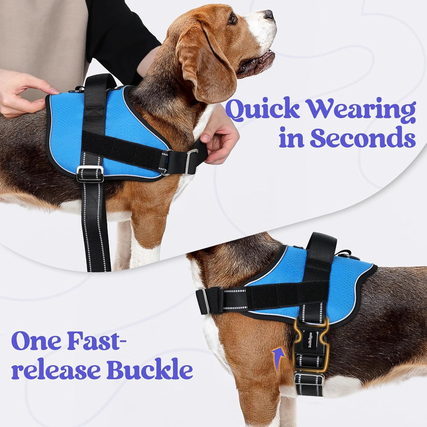 rabbitgoo Dog Harness Medium Sized, Easy On Pet Vest with One Buckle, No Pull Adjustable Service Harness with D-Ring & Handle, Reflective for Safety Walking, Training, Blue, M