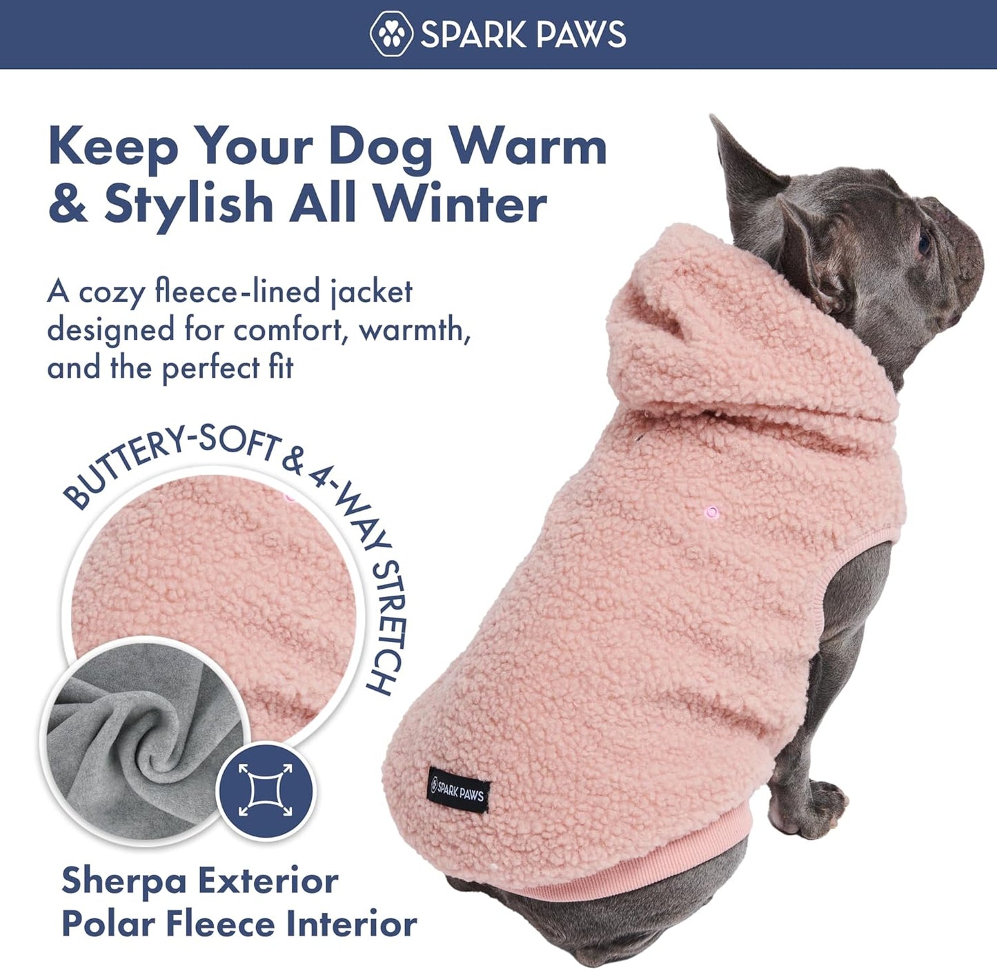 Spark Paws Teddy Dog Sweater, Sherpa Jacket Vest with Warm Fleece Lining, Winter Coat Suitable for Small Medium Large XL XXL Breeds - Pink - XL