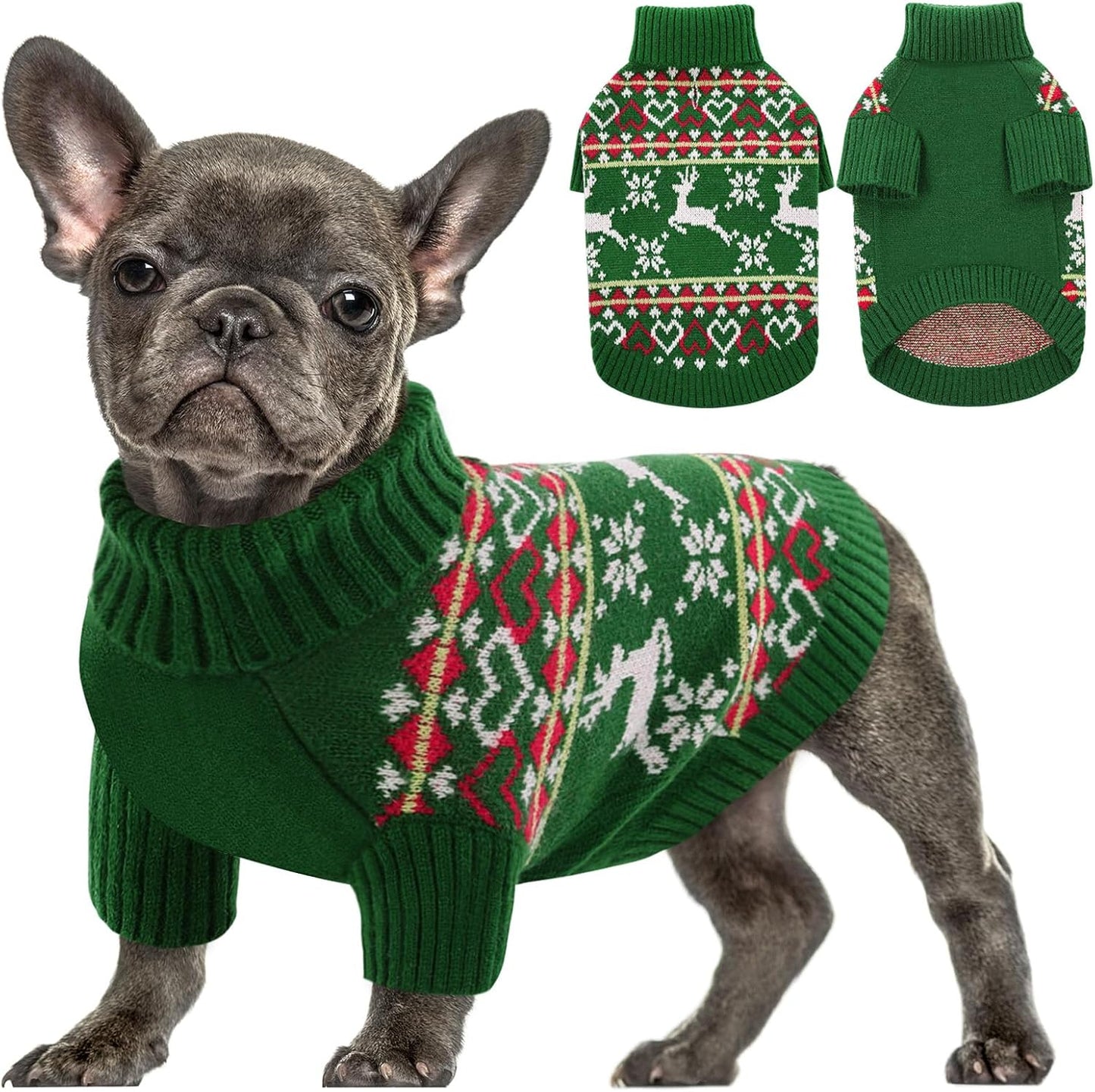 Queenmore Dog Christmas Sweater,Turtleneck Knitted Pullover Xmas Dog Clothes Sweatshirt,Pet Christmas Outfit, Warm Doggy Sweaters for Small Dogs Boy Girl,XS