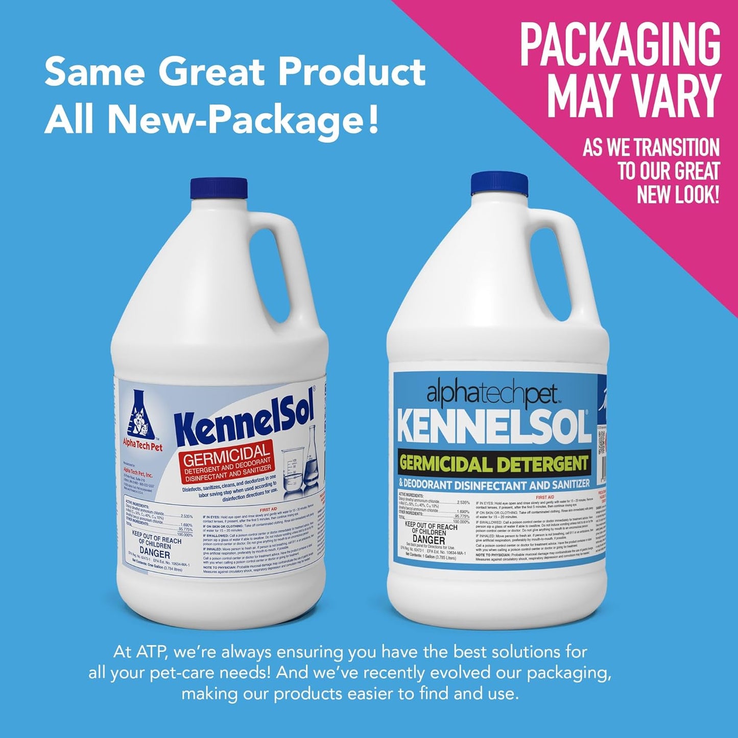 ATP KennelSol 1-Step Kennel Cleaner - 1 Gallon (Pack of 4) Liquid Disinfectant, Effective Against Bacteria and Viruses, Deodorizer Wintergreen Scent by Alpha Tech Pet