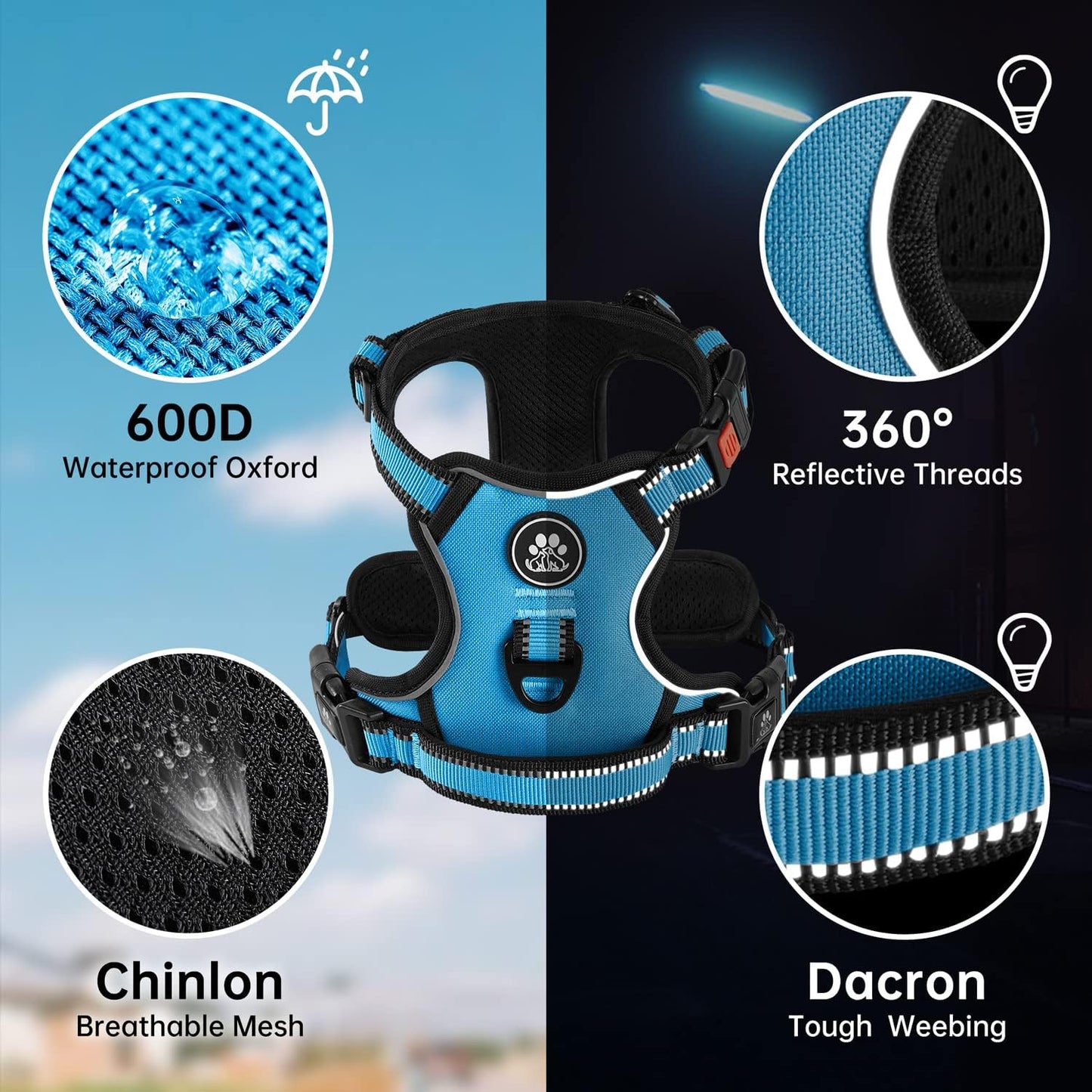 NESTROAD No Pull Dog Harness,Adjustable Oxford Dog Vest Harness with Leash,Reflective No-Choke Pet Harness with Easy Control Soft Handle for Small Dogs(X-Small,Blue)