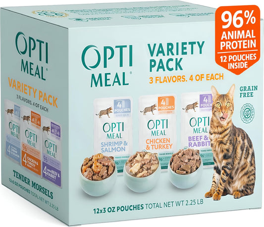 Optimeal Wet Cat Food Variety Pack - Grain Free Tender Morsels, High Protein Premium Nutrition Made with Natural European Quality Ingredients, Chicken, Adult Wet Cat Food Pouches - 12 Pack (3oz Each)