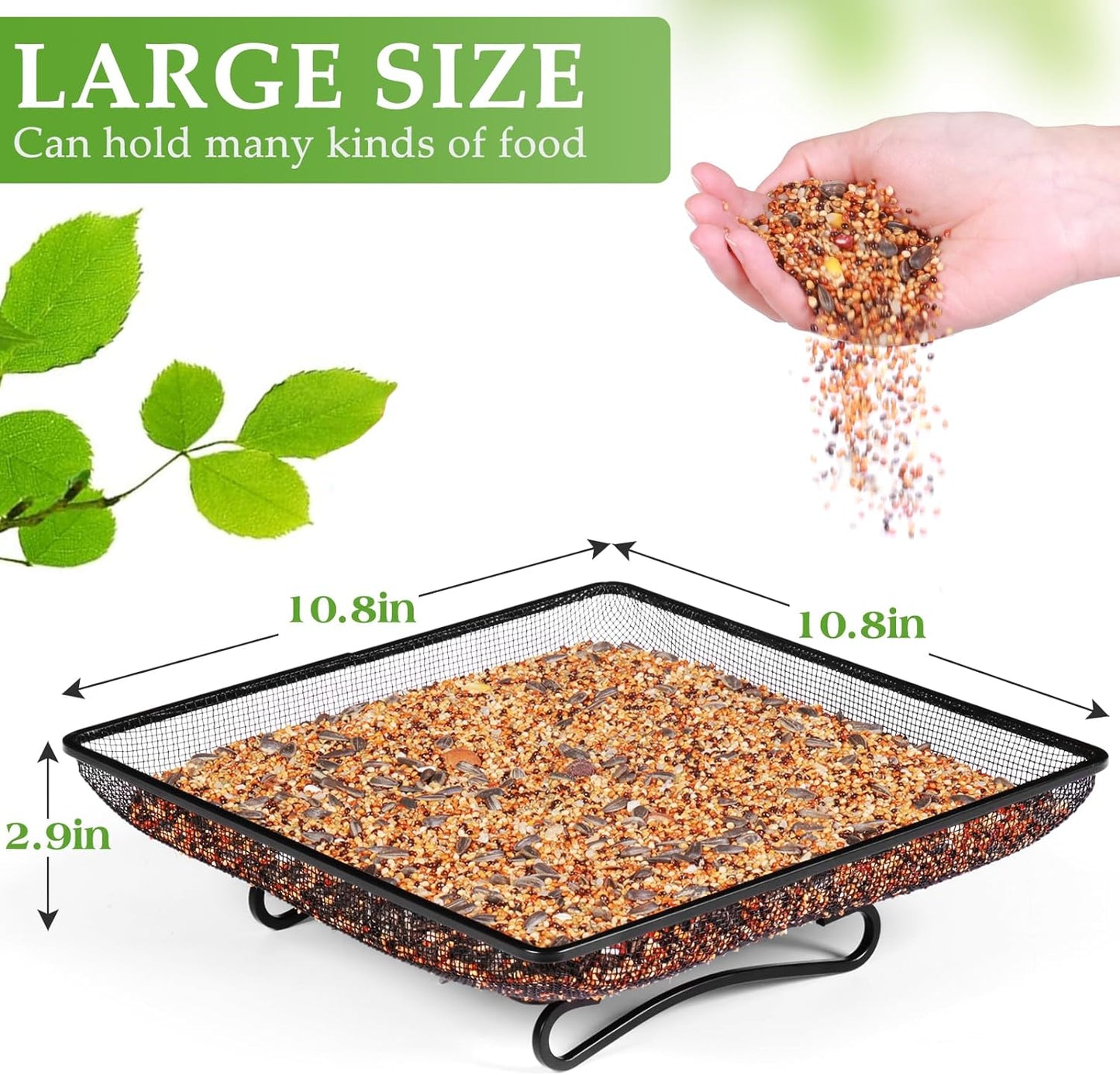 MIXXIDEA Ground Bird Feeder Tray 11x11 Inches, Metal Platform Mesh Seed Tray for Bird Feeders, Great Attracting Garden Yard Decoration for Wild Birds Squirrels Dove,1 Pack