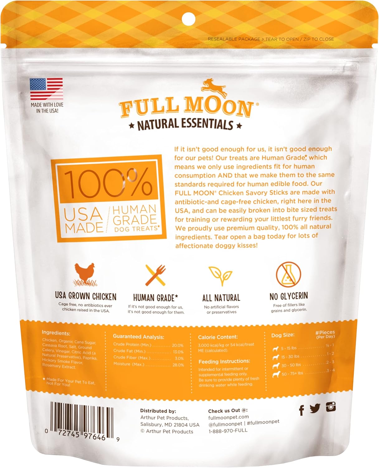 Full Moon All Natural Human Grade Dog Treats, Essential Chicken Savory Sticks, 16 Ounce (Pack of 2)