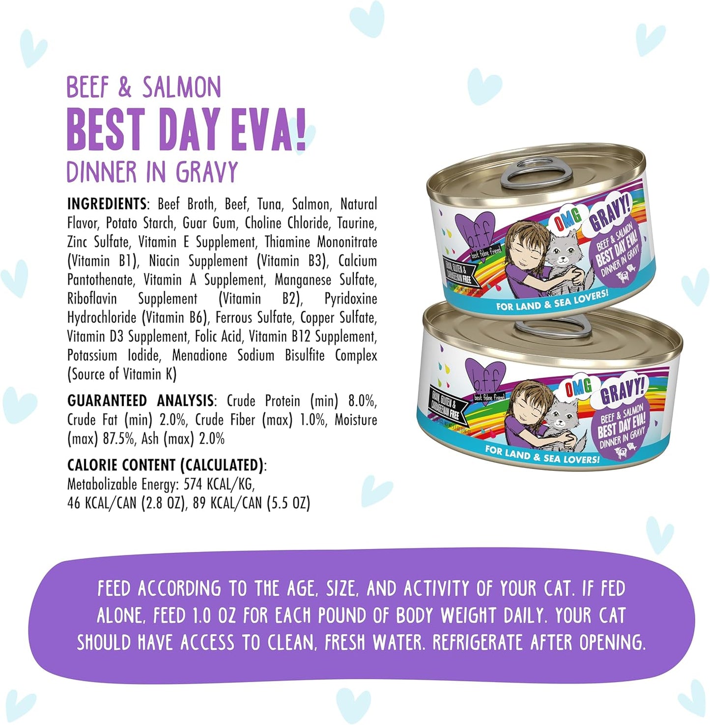 Weruva B.F.F. OMG - Best Feline Friend Oh My Gravy!, Best Day Eva! with Beef & Salmon in Gravy Cat Food, 5.5oz Can (Pack of 8)