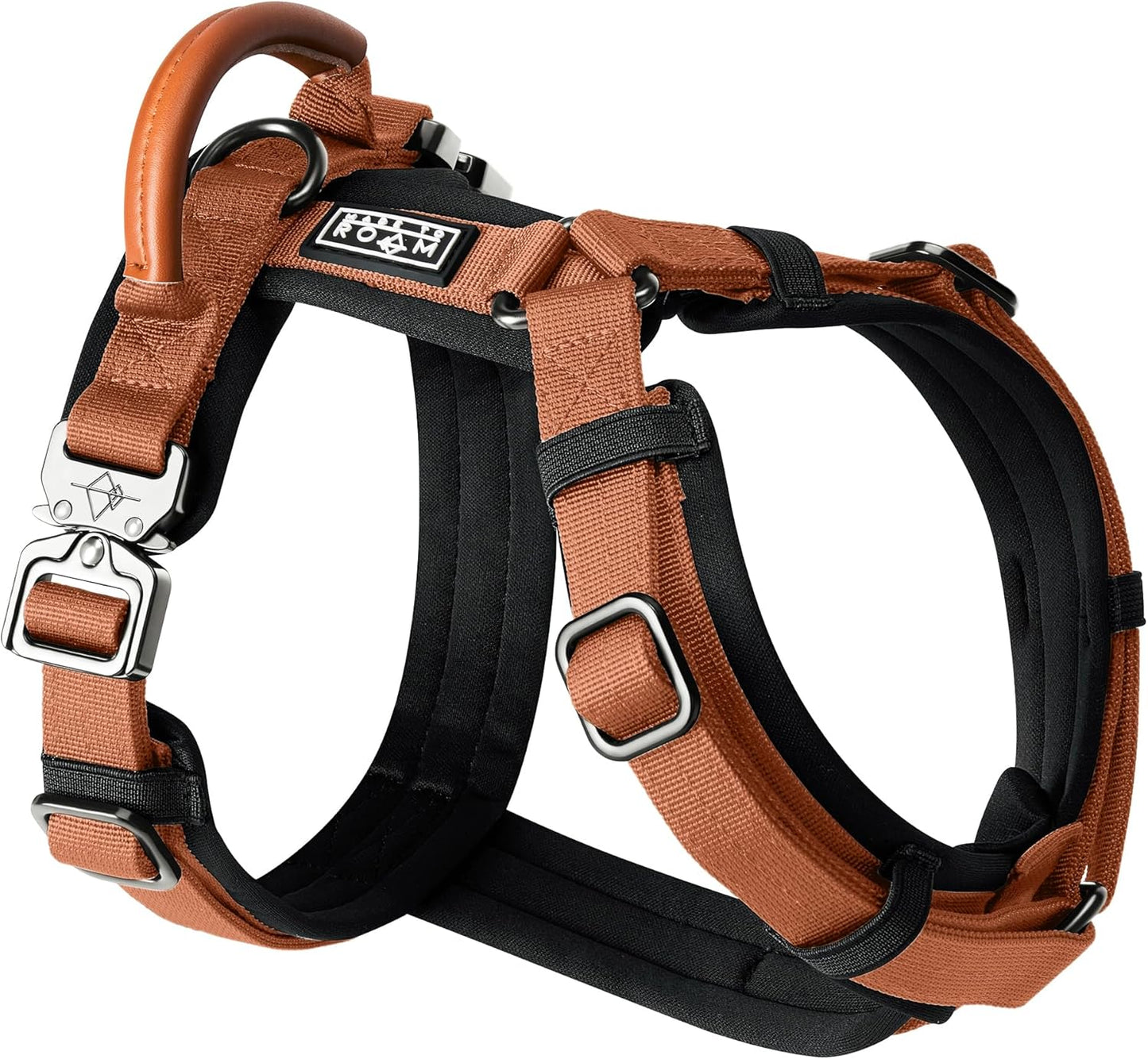 MADE TO ROAM Premium Explorer Harness - Y-Shaped Dog Harness with Adjustable Durable Nylon, Soft Padding, Metal Buckles and Leather Handle for Small, Medium, Large Dogs (Nevada Evening, Size 7)