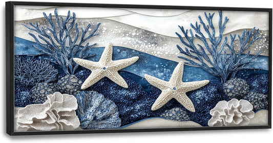 Large Starfish Nautical Wall Art for Living Room, Ocean Canvas Oversized Wall Decor, Sea Animal Modern Framed Pictures Painting Print Artwork for Bedroom Office 60"L x 30"W