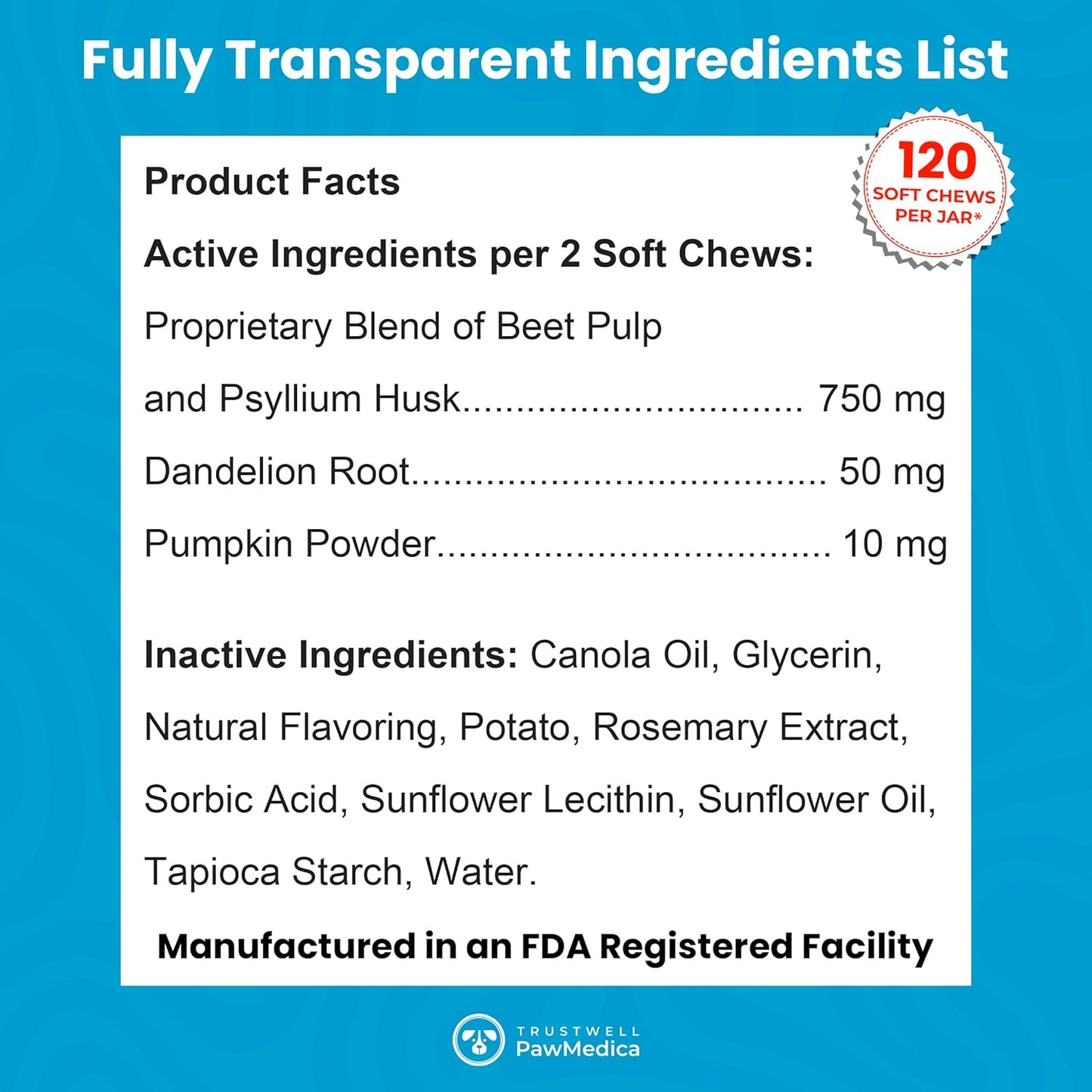 PawMedica Dog Anal Gland Chews to Stop Scoot for Dogs - Anal Gland Dog Constipation Relief - Recommended Dog AnalGland Support Chews Fiber - Fiber Supplement for Dogs (120 Dog Pumpkin Chews)