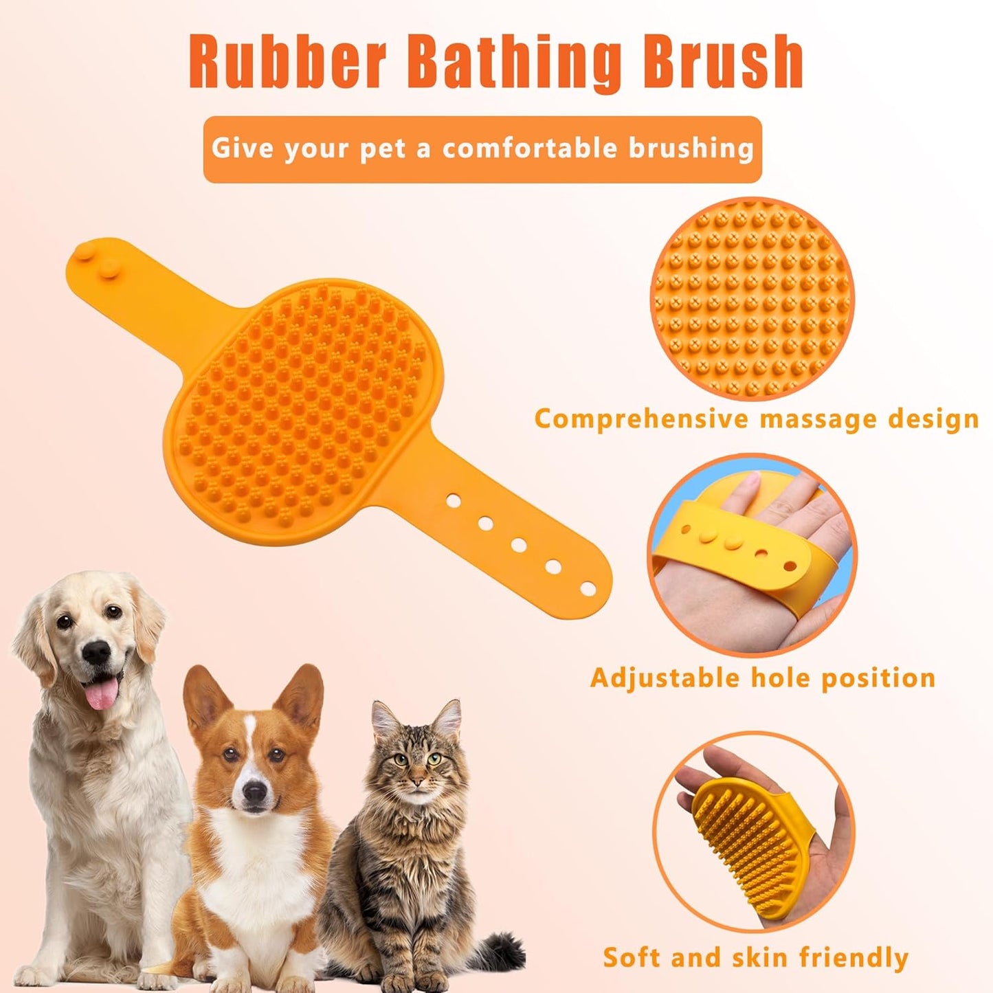 Cat Grooming Brush Kit 6 Tools - Deshedding & Dematting for Long/Short Hair, Self-Cleaning Slicker Brush with 6-in-1 Flea Comb for Cats & Kittens (Orange)